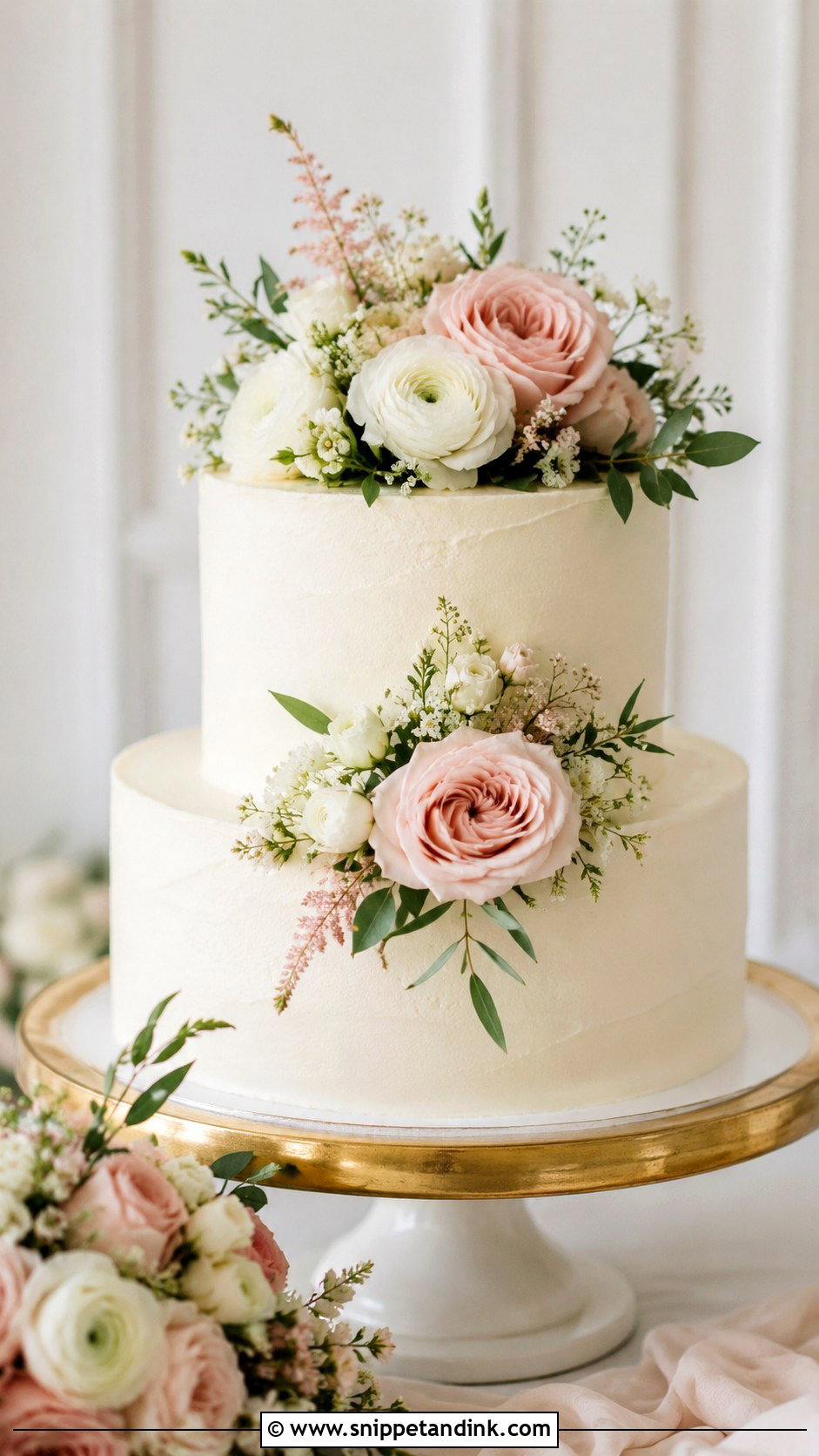 Two Tier Wedding Cake With Flowers - Snippet and Ink - 20 Simple Wedding Cake Decor Ideas