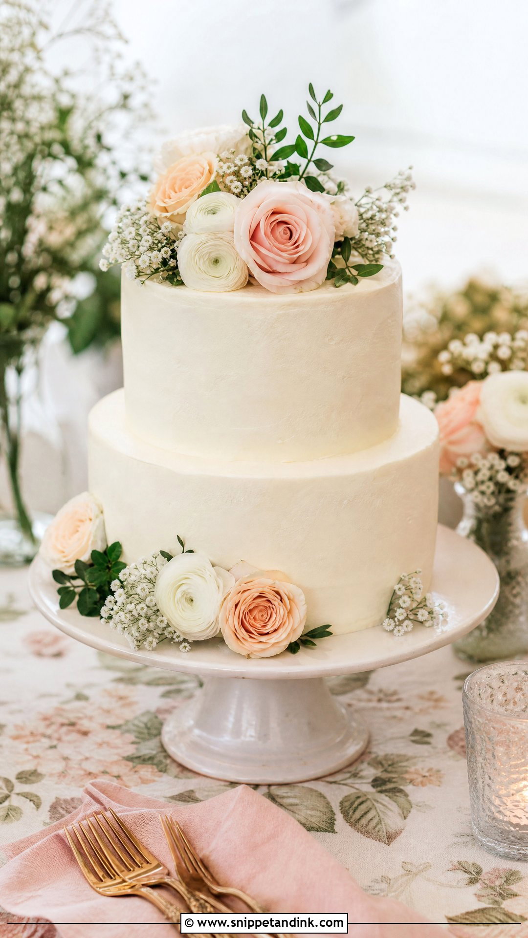 Two Tier Wedding Cake With Flowers - Snippet and Ink - 35 Cakes with Flowers for Wedding