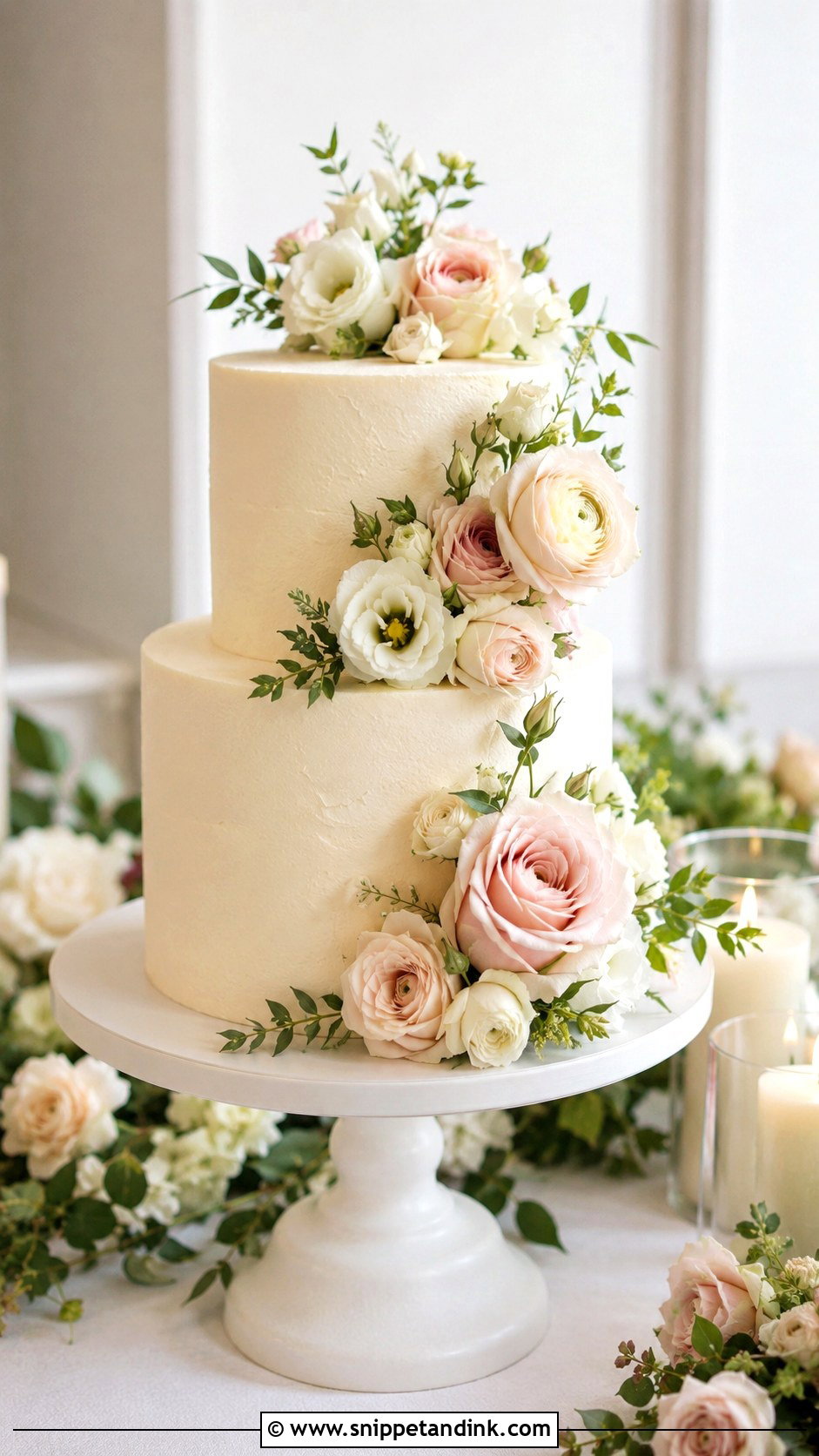 Two Tier Wedding Cake With Fresh Flowers - Snippet and Ink - 25 Simple Wedding Cake Decoration Ideas