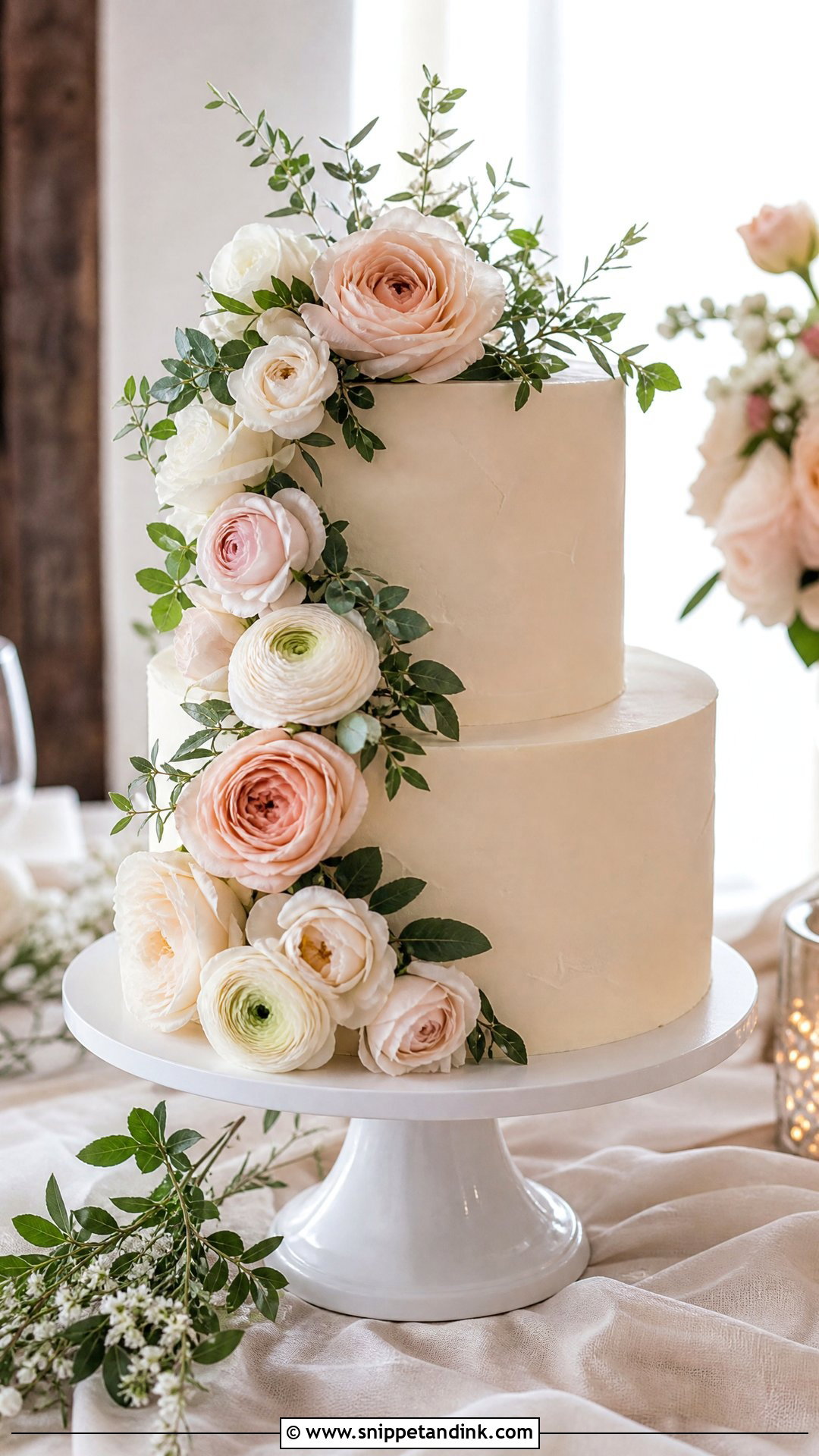 Two Tier Wedding Cake With Fresh Flowers - Snippet and Ink - 25 Two Tier Wedding Cake Ideas