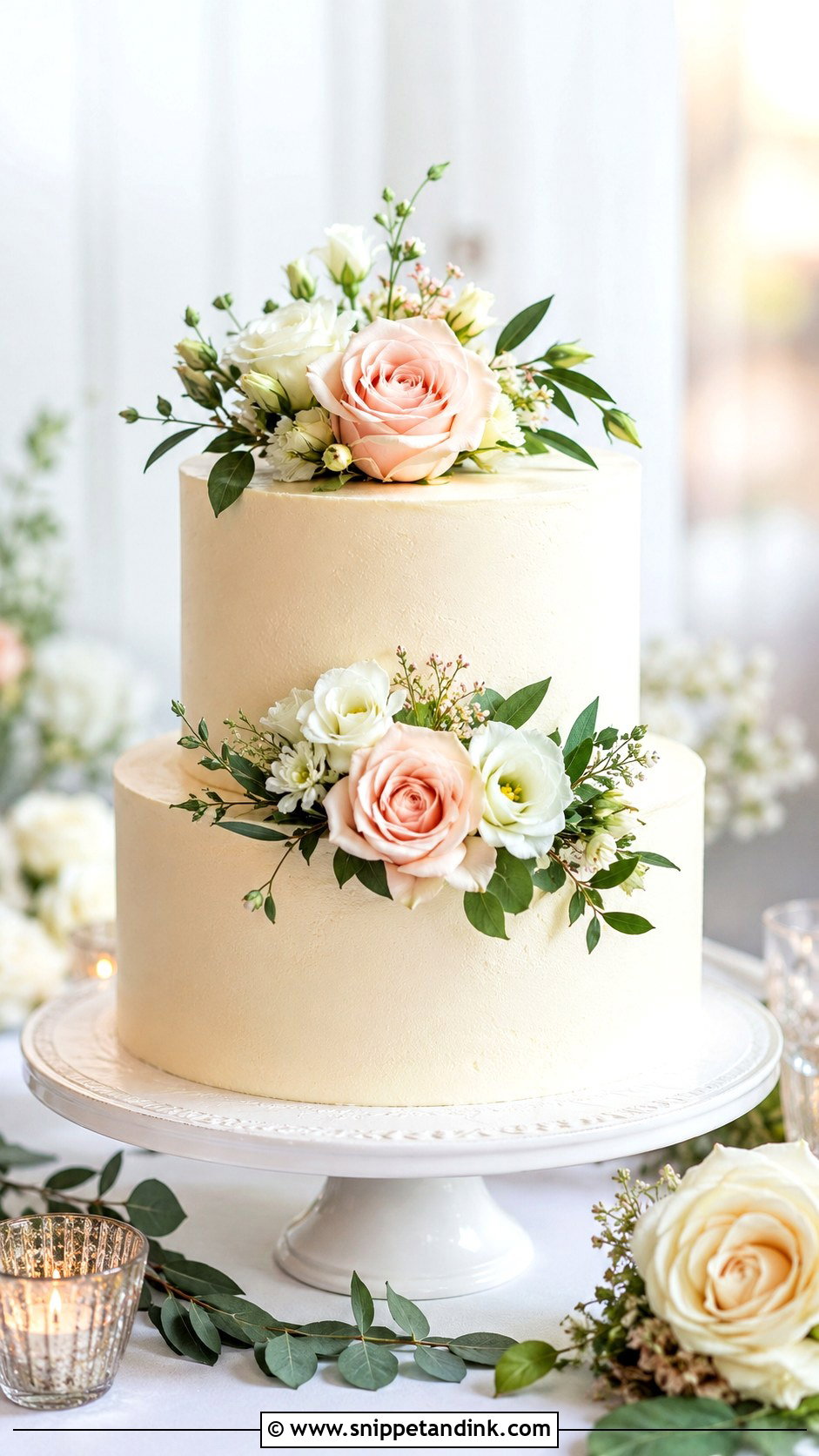 Two Tier Wedding Cake With Fresh Flowers - Snippet and Ink - 20 Simple Beautiful Wedding Cakes