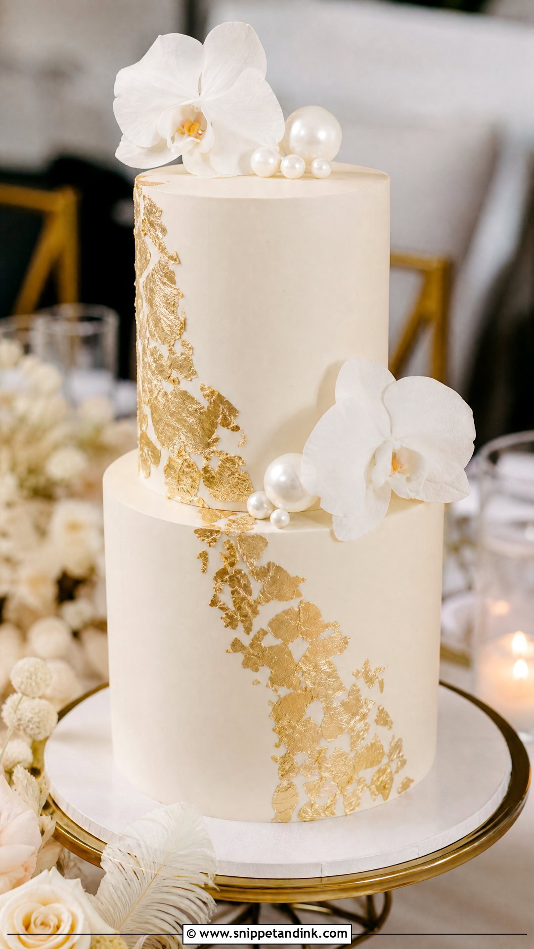 Two Tier Wedding Cake With Gold Leaf - Snippet and Ink - 25 Two Tier Wedding Cake Ideas