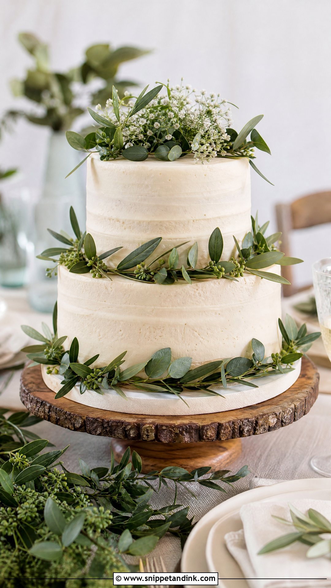 Two Tier Wedding Cake With Greenery - Snippet and Ink - 25 Two Tier Wedding Cake Ideas