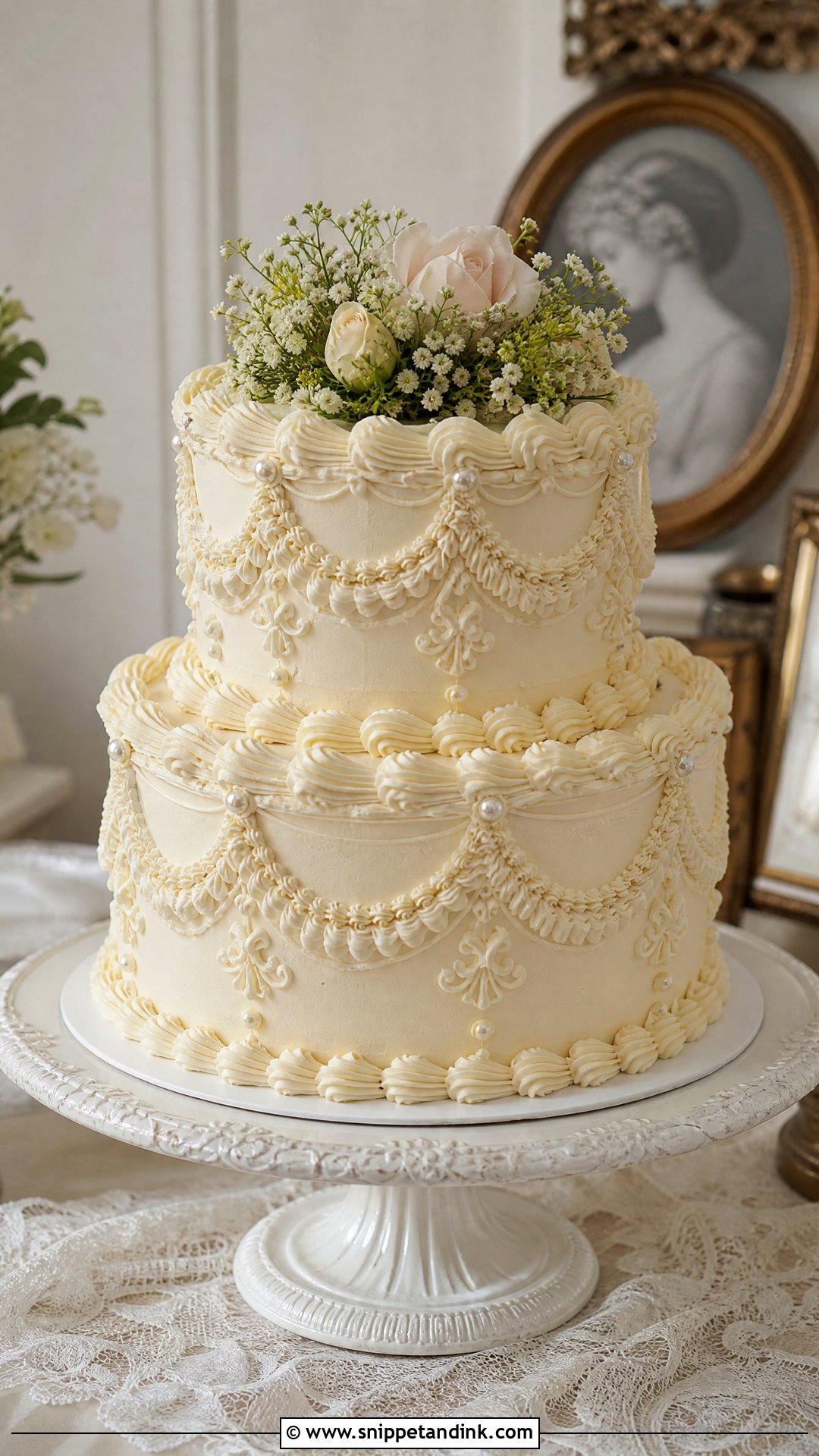 Two Tier Wedding Cake With Lambeth Piping - Snippet and Ink - 25 Two Tier Wedding Cake Ideas