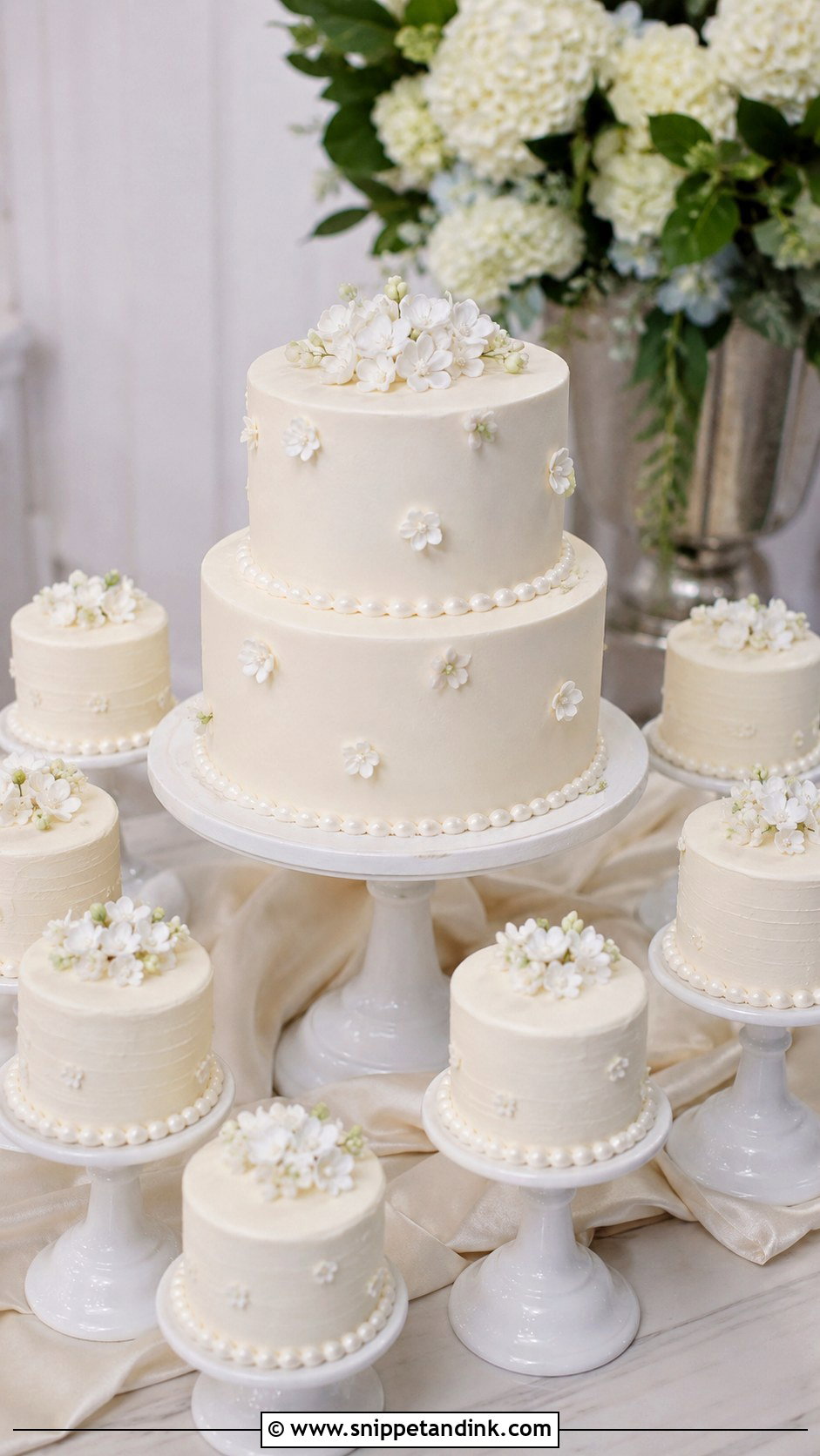 Two Tier Wedding Cake With Mini Cakes - Snippet and Ink - 25 Wedding Cake with Mini Cakes