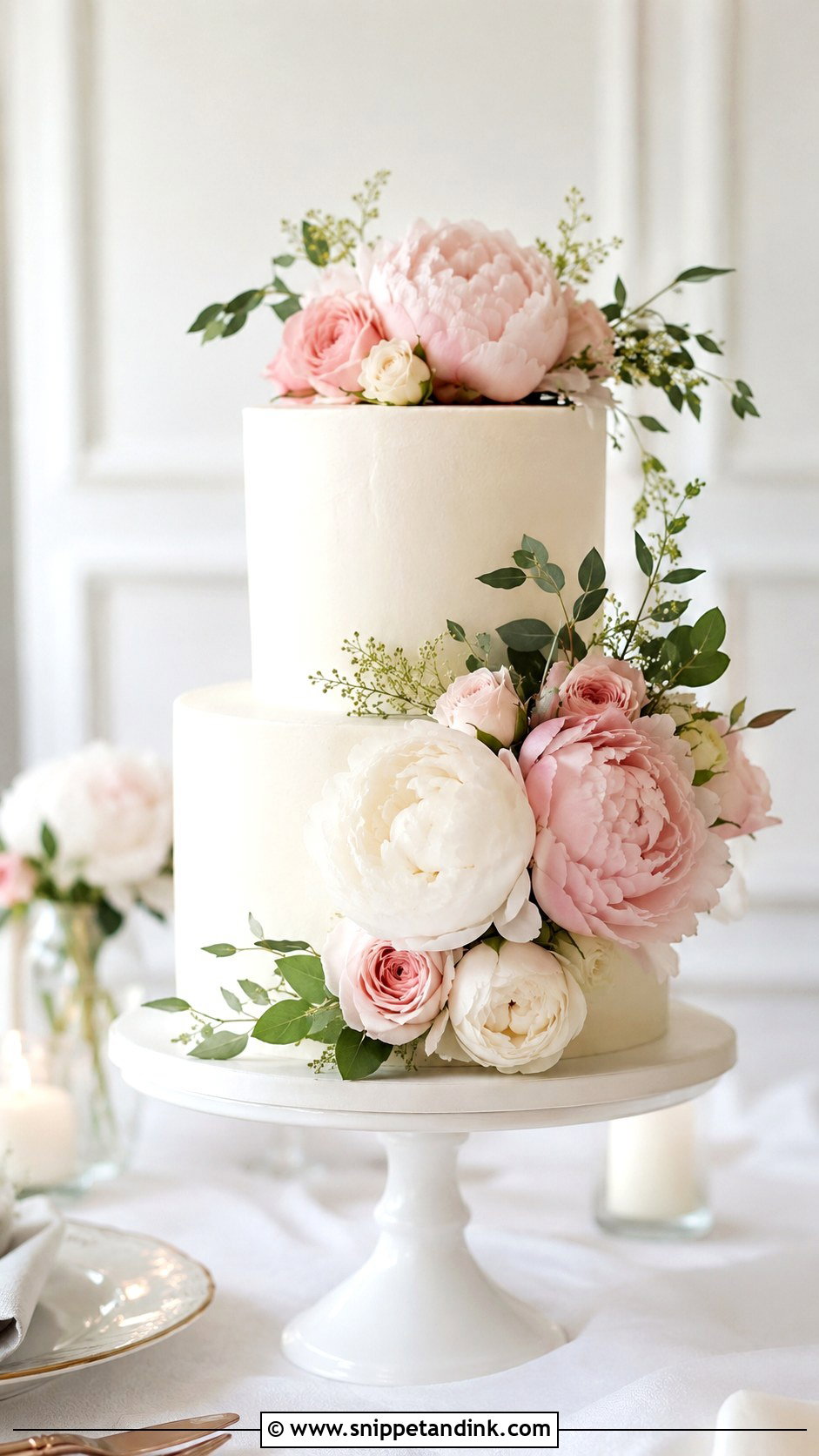 Two Tier Wedding Cake With Peonies - Snippet and Ink - 25 Two Tiered Wedding Cake Ideas with Flowers