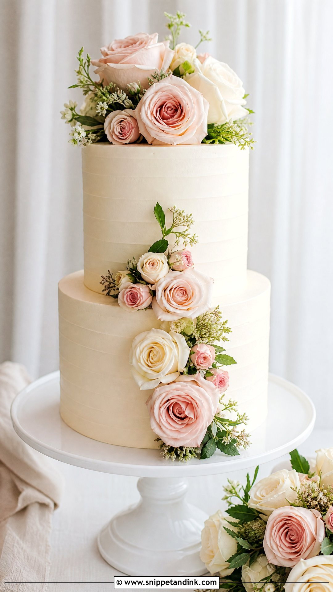 Two Tier Wedding Cake With Roses - Snippet and Ink - 25 Two Tier Wedding Cake Ideas