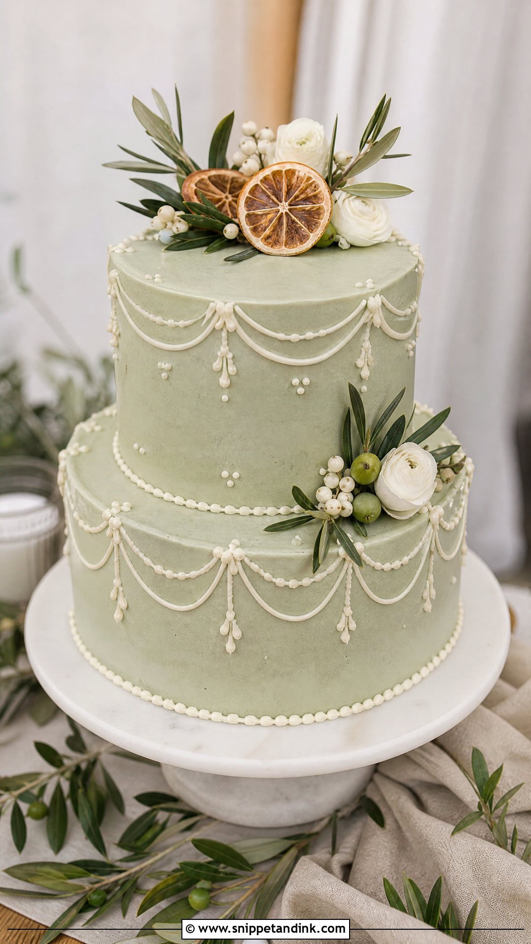 Two Tier Wedding Cake With Sage Green - Snippet and Ink - 25 Two Tier Wedding Cake Ideas