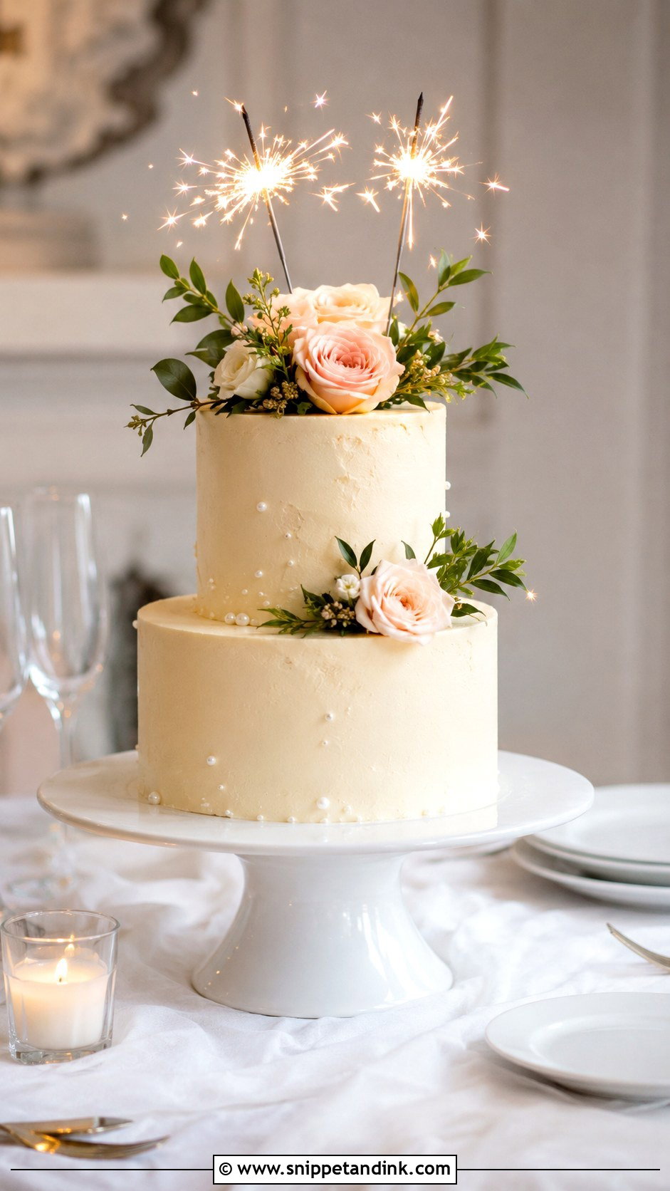 Two Tier Wedding Cake With Sparklers - Snippet and Ink - 20 Cake Ideas with Sparklers for Wedding