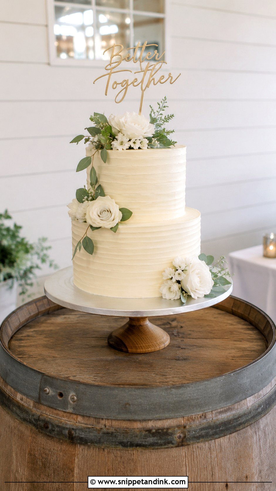 Two Tier Wedding Cake on Barrel - Snippet and Ink - 20 Wedding Cake Ideas on Barrel