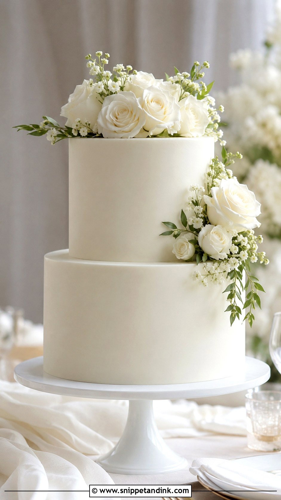 Two Tier White Buttercream Wedding Cake - Snippet and Ink - 25 Simple But Elegant Wedding Cakes