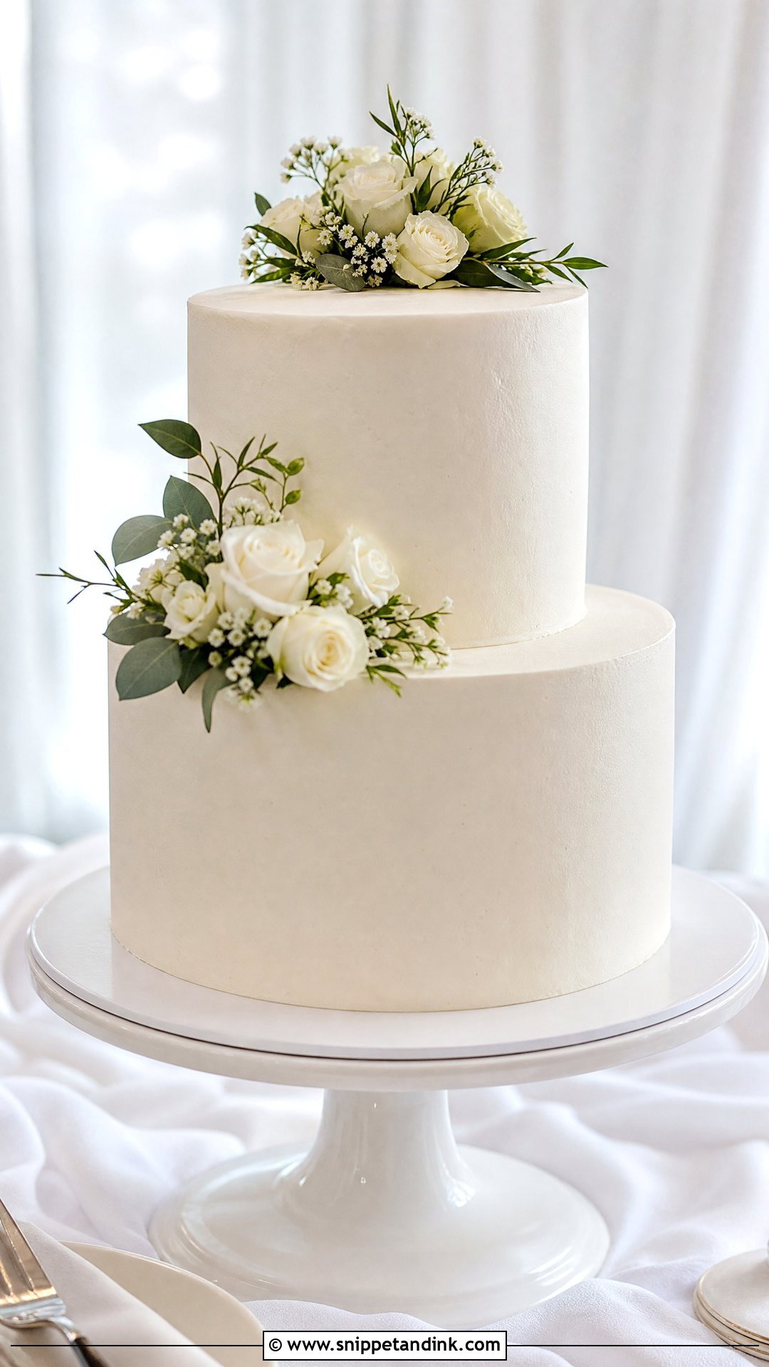 Two Tier White Buttercream Wedding Cake - Snippet and Ink - 20 Simple Two Tier Wedding Cake Ideas