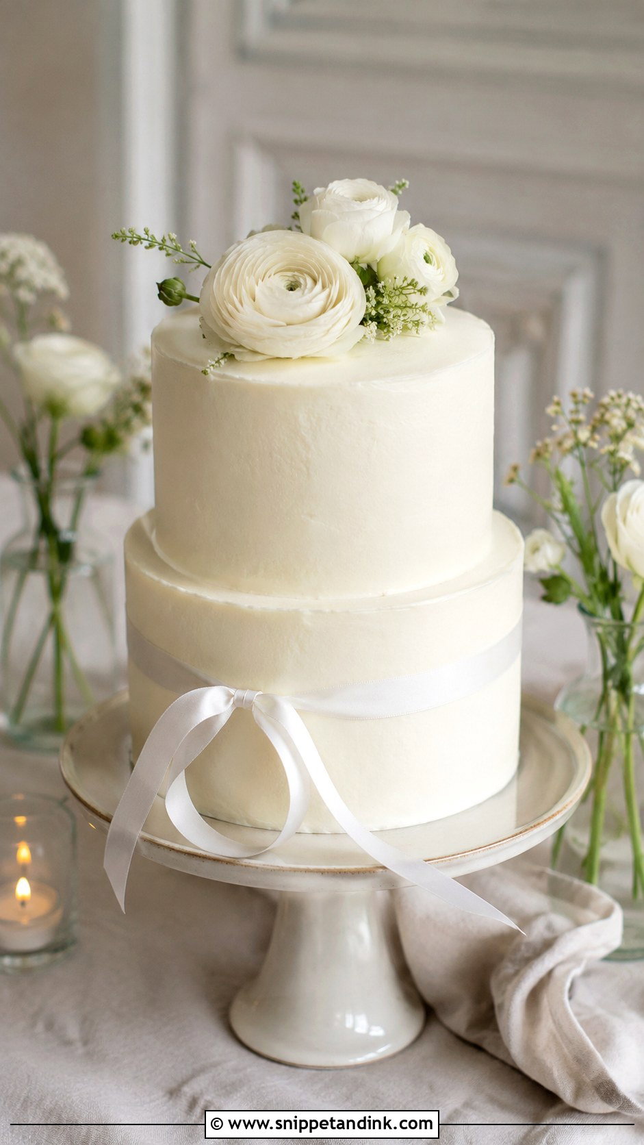 Two Tier White Wedding Cake - Snippet and Ink - 20 Minimal White Wedding Cake Ideas
