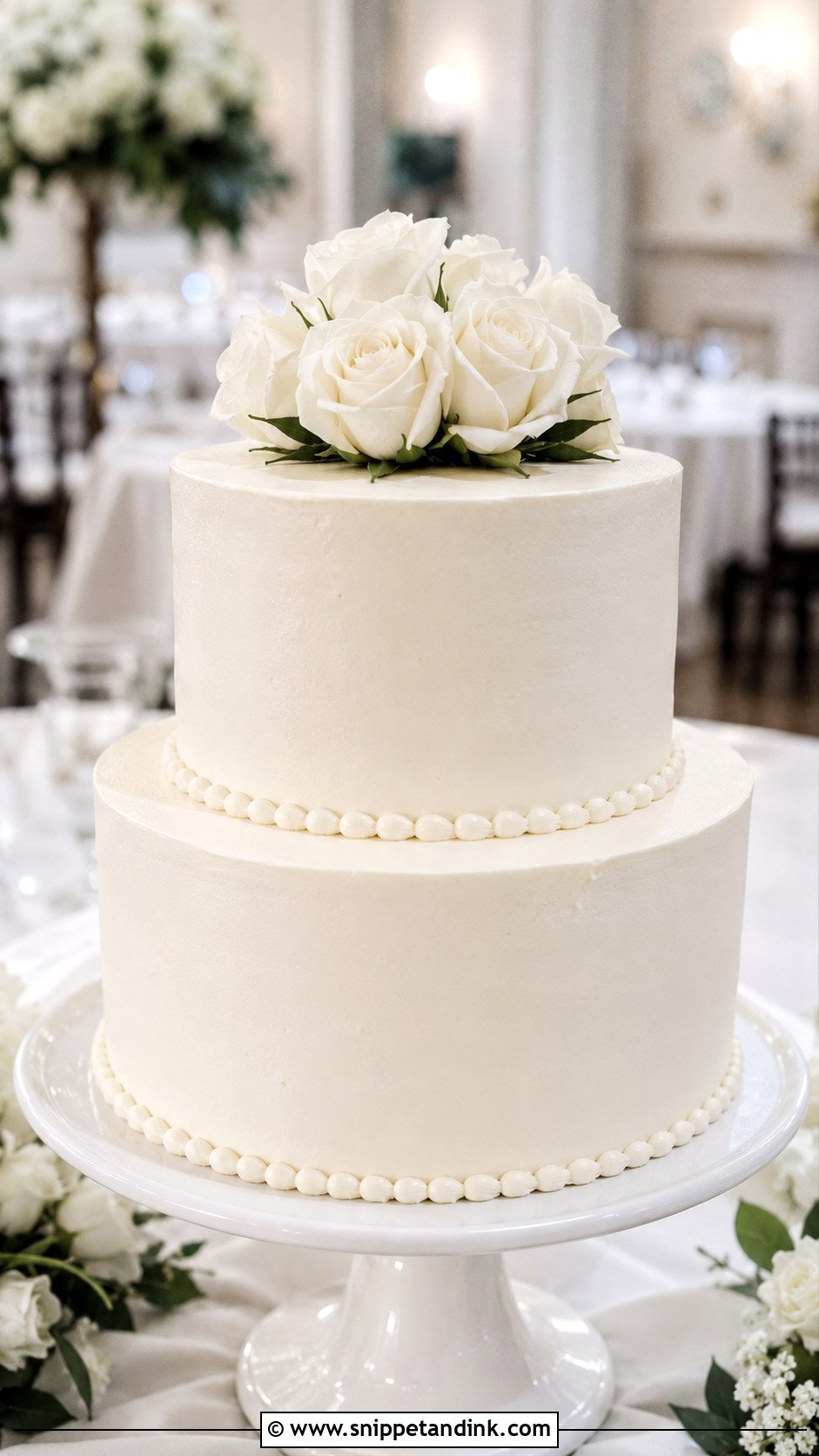Two Tier White Wedding Cake - Snippet and Ink - 20 Plain White Wedding Cake Ideas