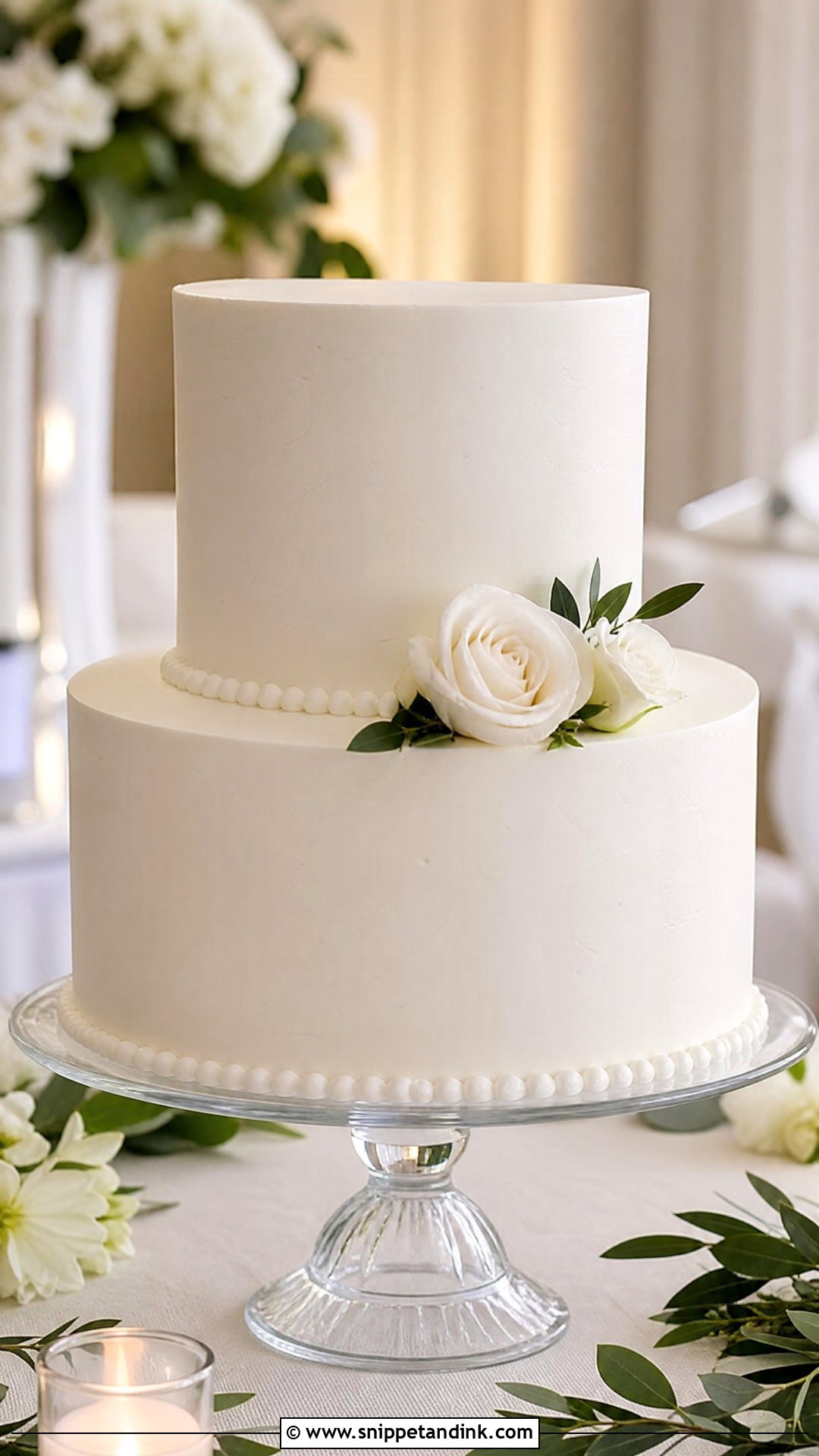Two Tier White Wedding Cake - Snippet and Ink - 20 Simple Wedding Cake Ideas