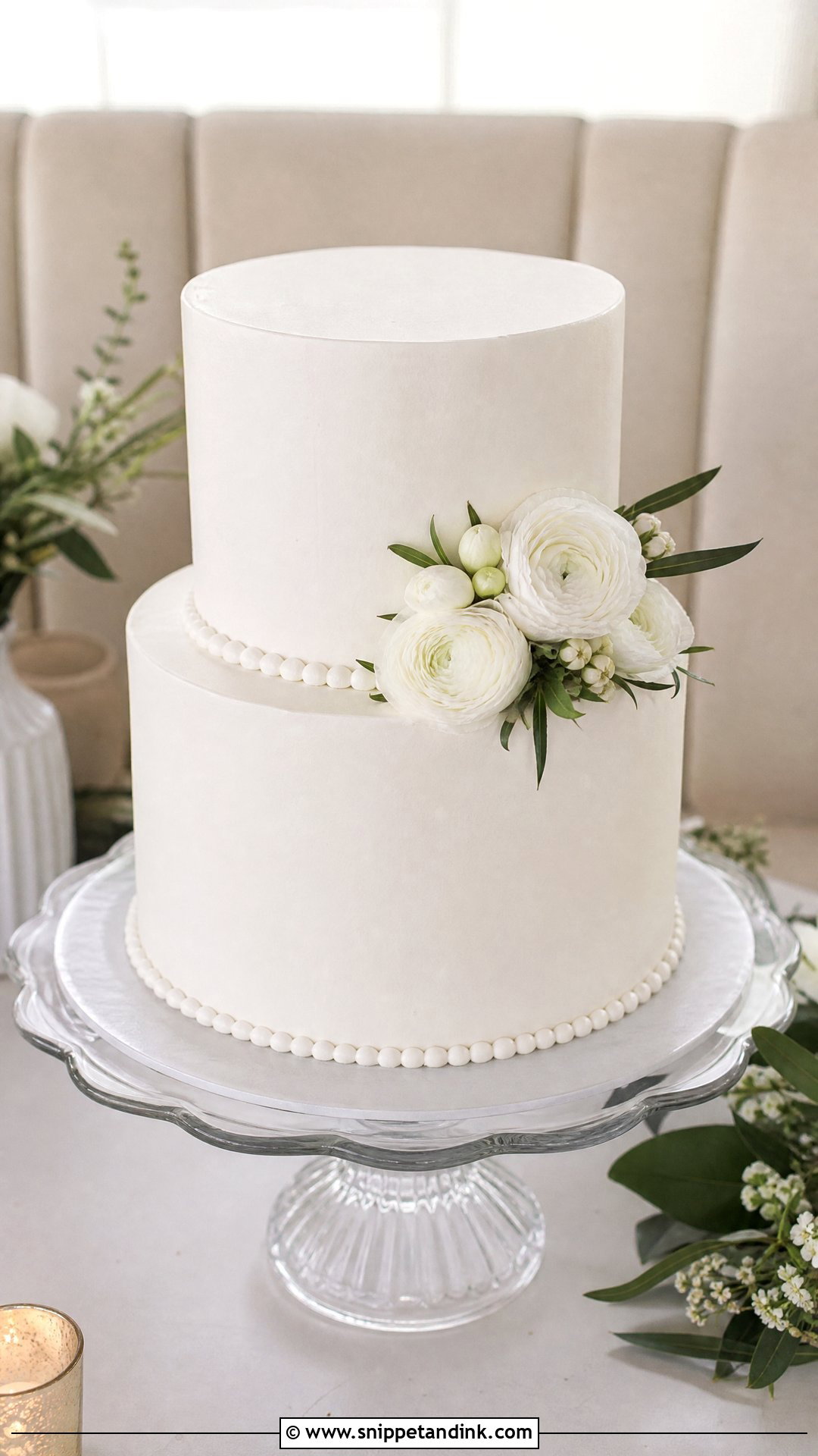 Two Tier White Wedding Cake - Snippet and Ink - 20 Simple White Wedding Cake Ideas