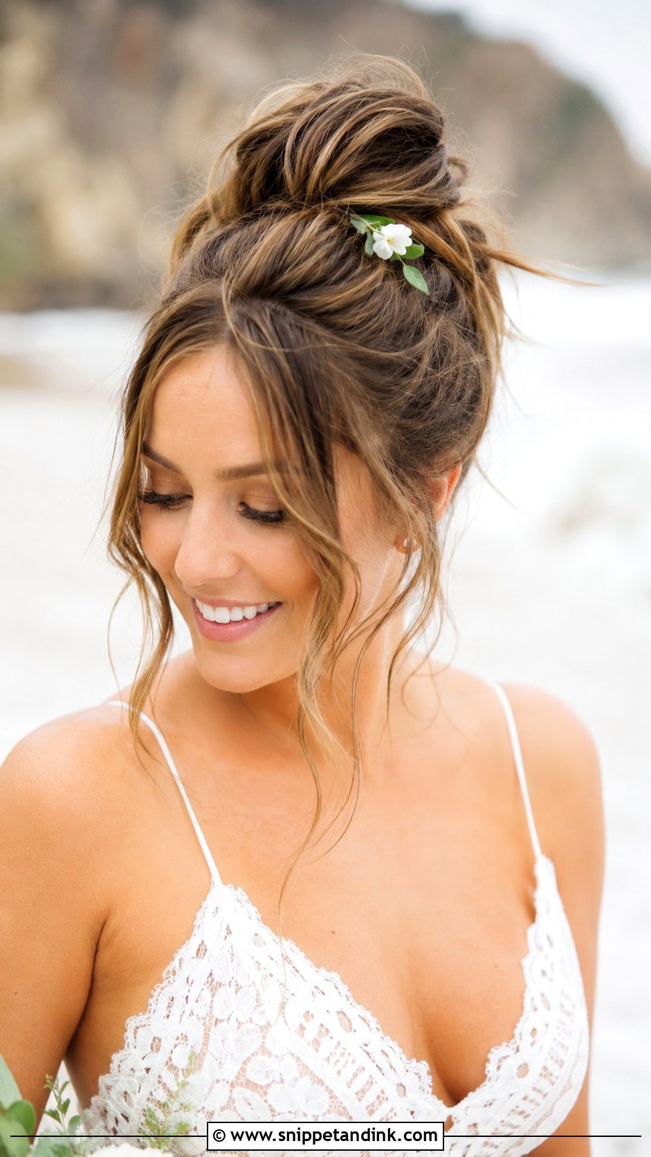 Undone Top Knot With Tendrils - Snippet and Ink - 20 Bohemian Wedding Hairstyles