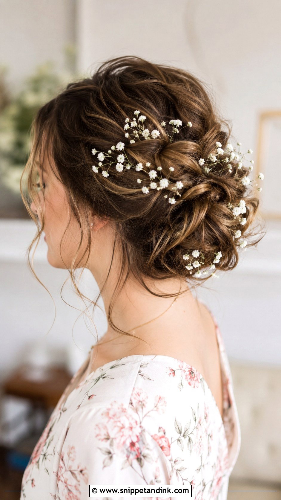 Updo With Babys Breath - Snippet and Ink - 30 Hairstyles for Engagement Bride