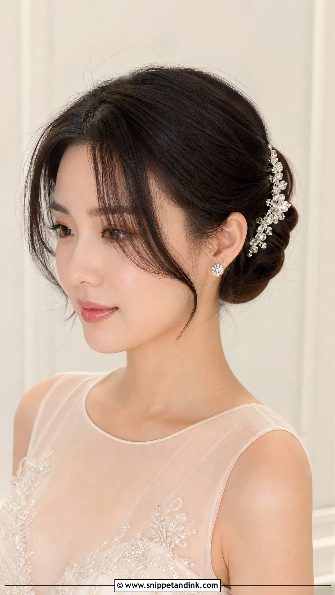 Updo With Curtain Bangs And Comb - Snippet and Ink - 20 Chinese Wedding Hairstyles