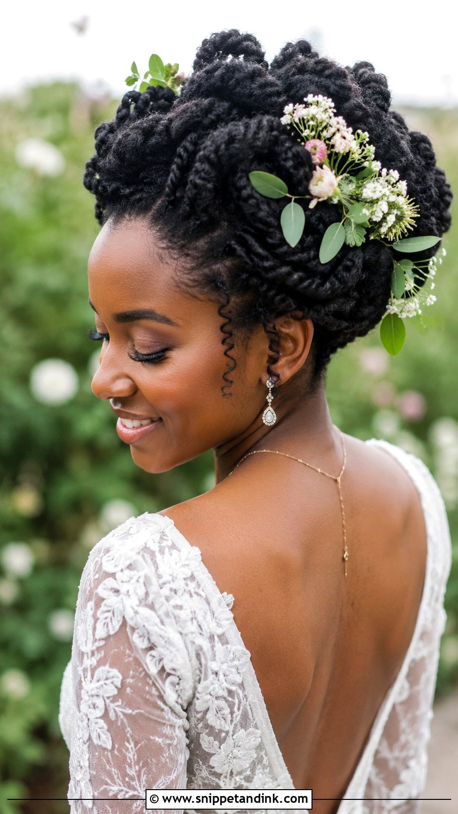 Updo With Flowers and Greenery - Snippet and Ink - 30 4c Wedding Hairstyles