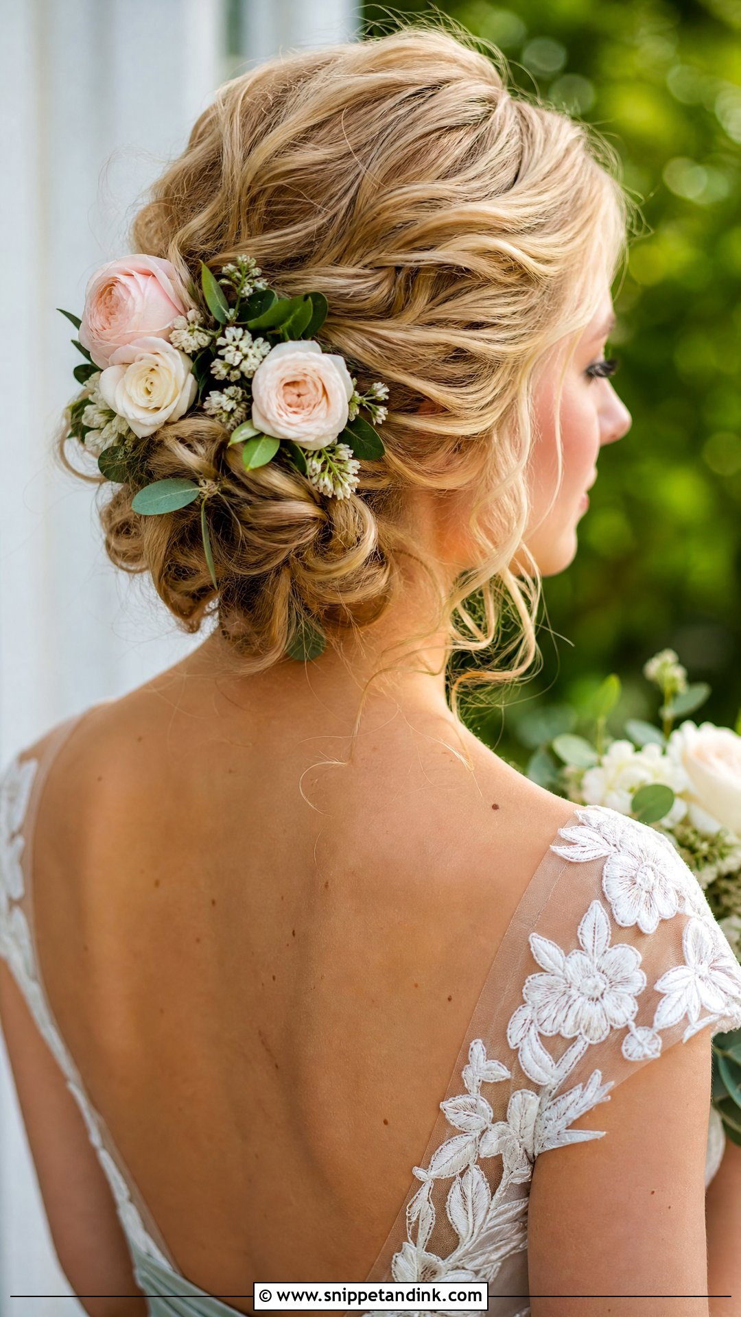 Updo With Flowers for Brides - Snippet and Ink - 20 Classic Wedding Hair Ideas