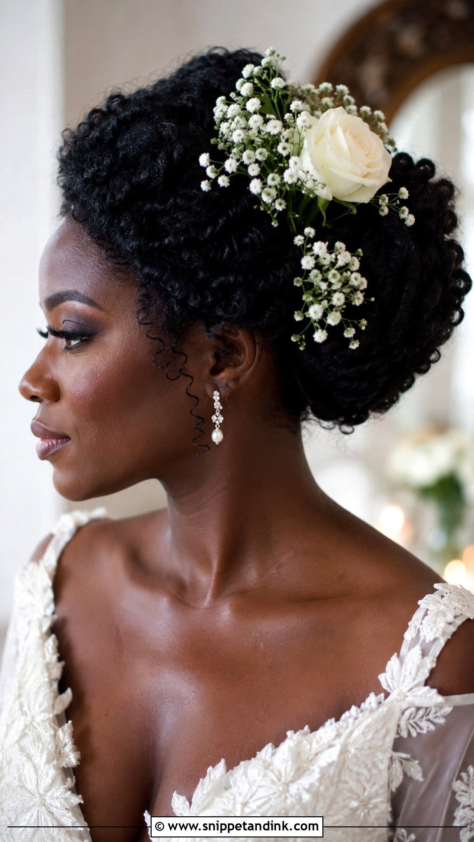 Updo With Fresh Flowers - Snippet and Ink - 20 Updo Wedding Hairstyles for Black Women
