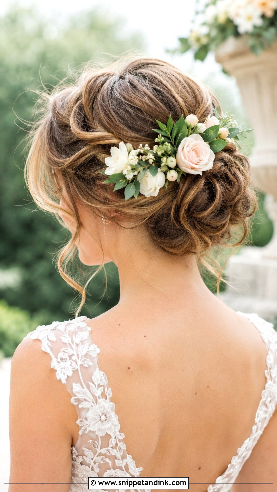 Updo With Fresh Flowers for Brides - Snippet and Ink - 35 Hairstyles for Wedding