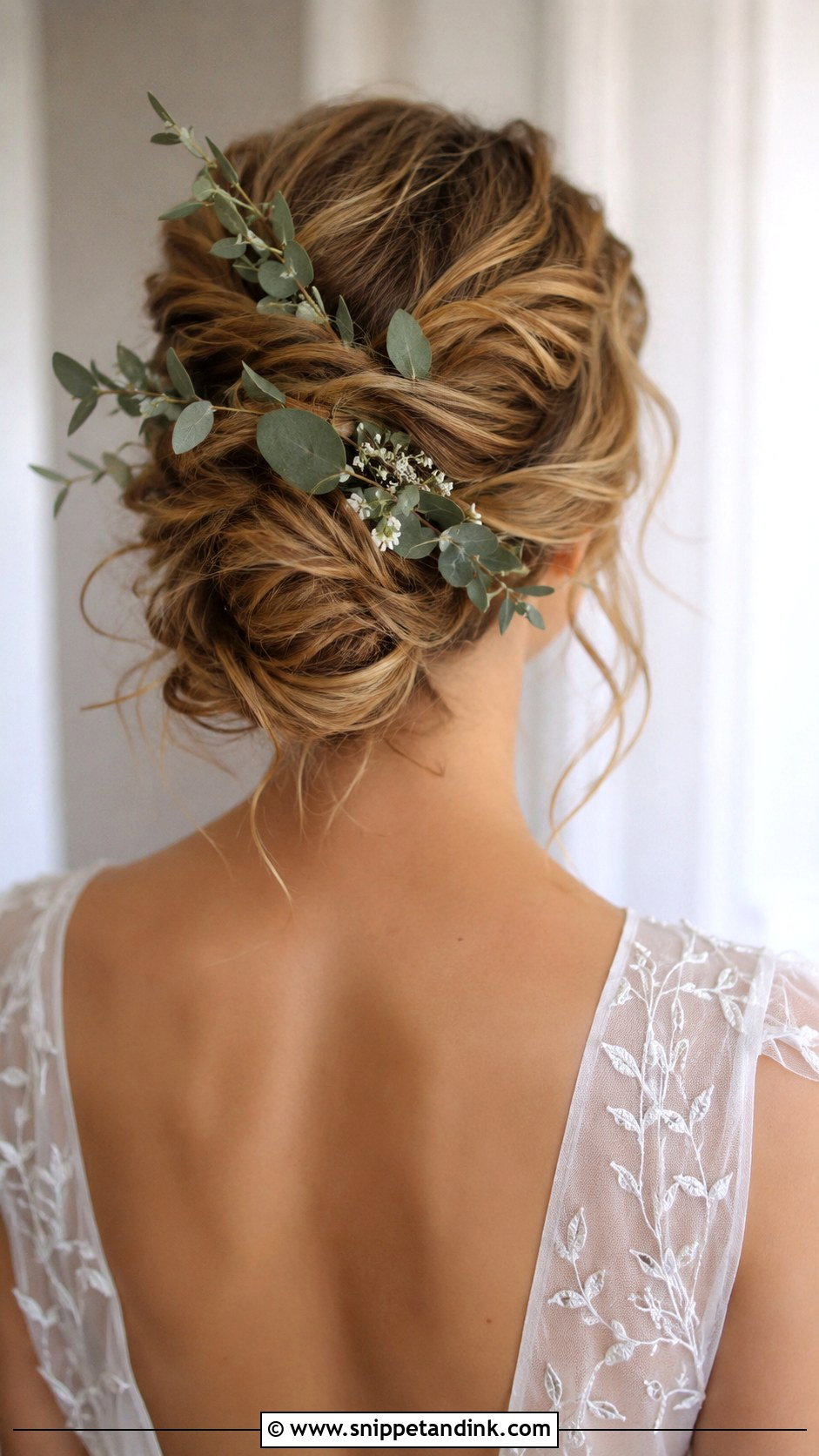 Updo With Greenery - Snippet and Ink - 25 Bridal Hair Ideas