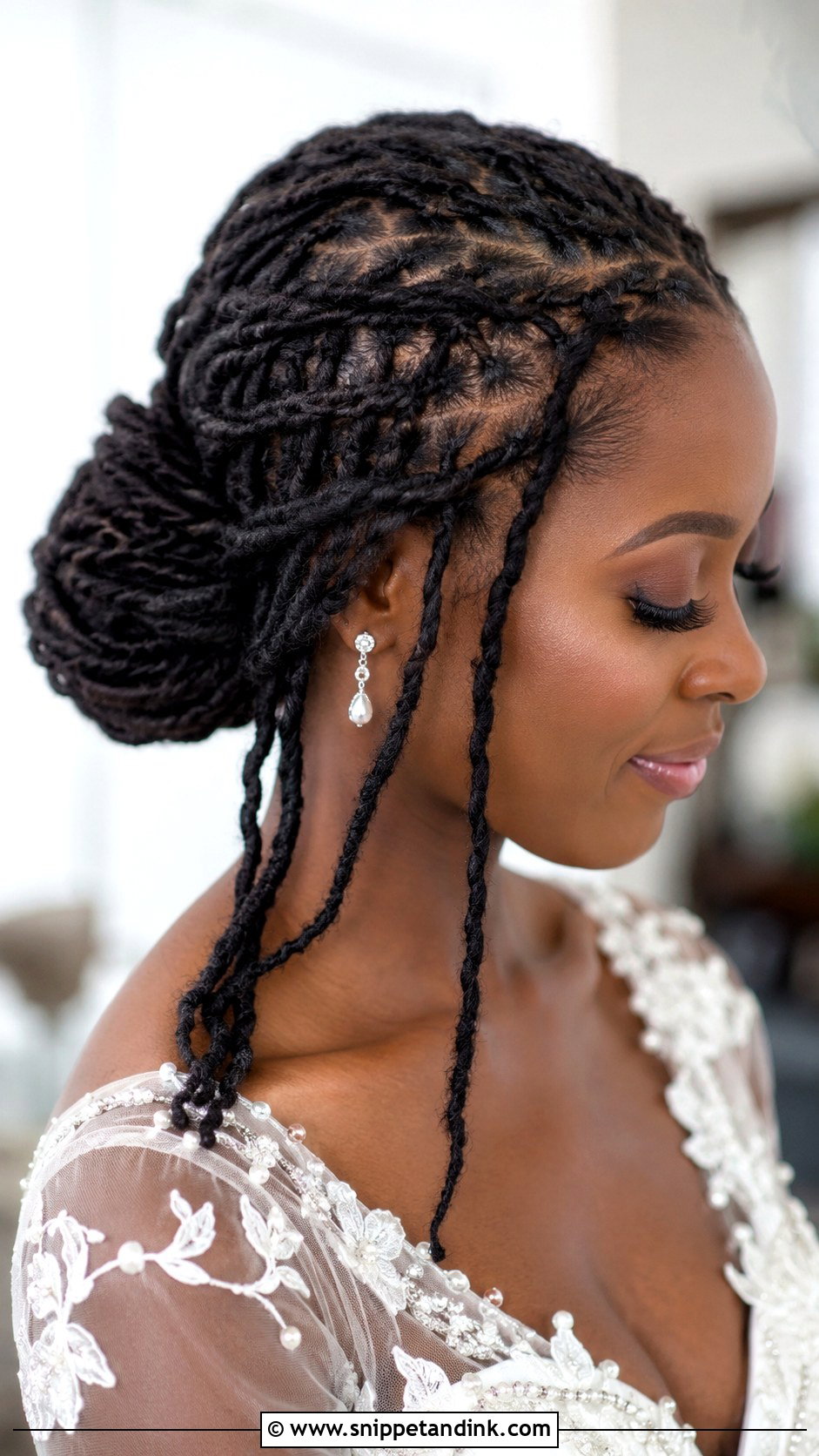 Updo With Loc Waterfall Braid - Snippet and Ink - 25 Bridal Locs Hairstyles