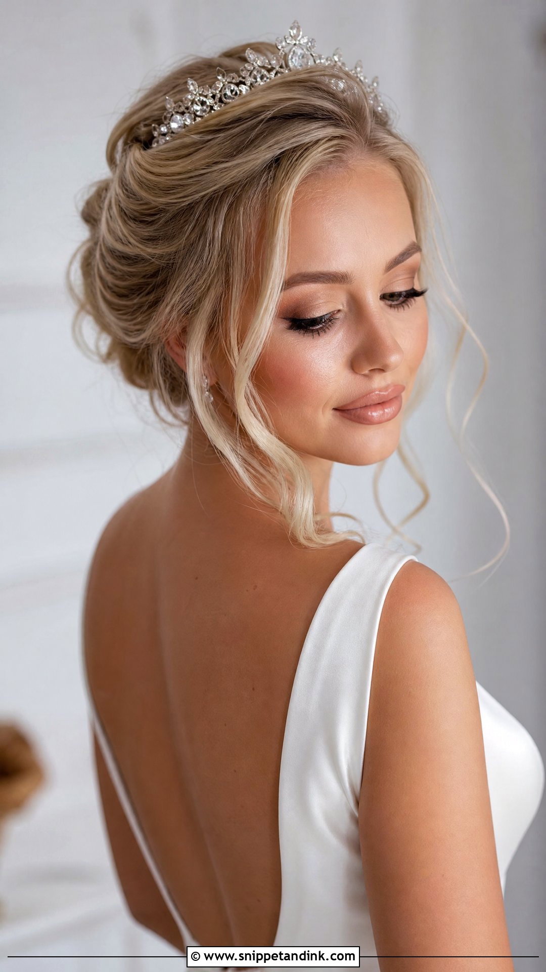 Updo With Loose Tendrils And Tiara - Snippet and Ink - 20 Wedding Hairstyles with Tiara