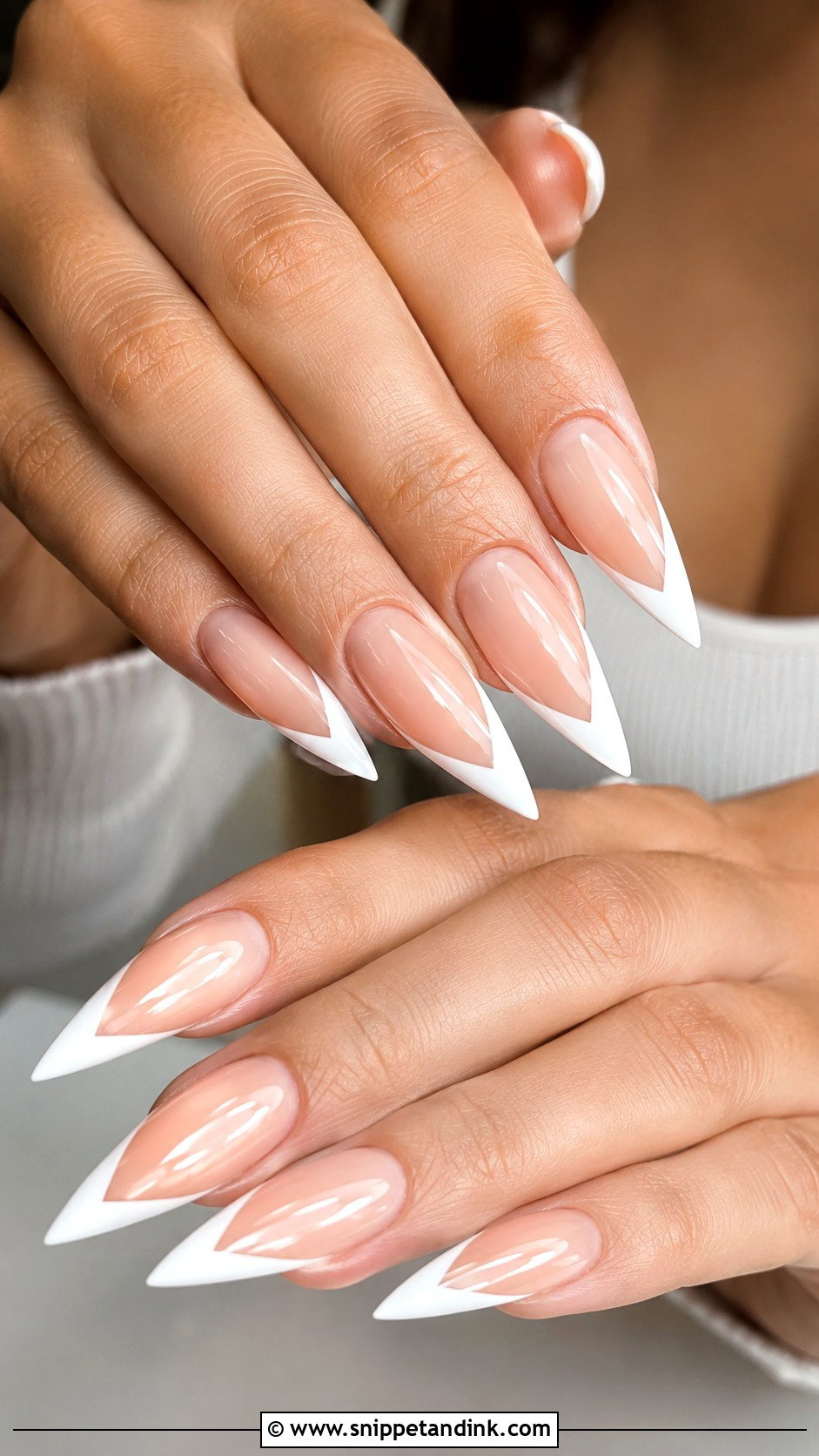 V French Stiletto Wedding Nails - Snippet and Ink - 20 Stiletto Wedding Nails