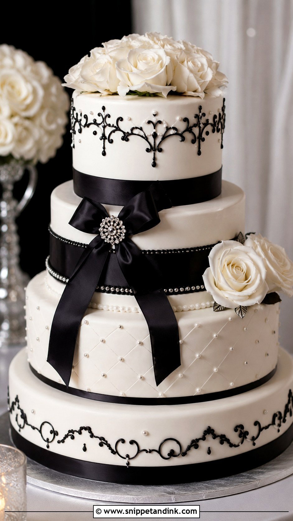 Vancho Cake With Black And White Theme - Snippet and Ink - 20 Vancho Cake Decoration Ideas for Wedding