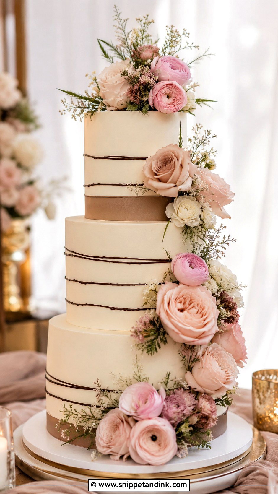 Vancho Cake With Blush Pink Flowers - Snippet and Ink - 20 Vancho Cake Decoration Ideas for Wedding