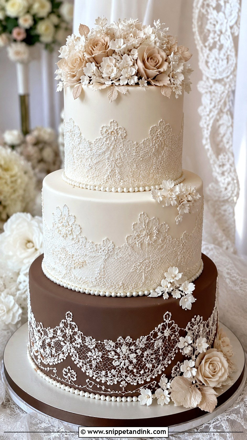 Vancho Cake With Lace Piping - Snippet and Ink - 20 Vancho Cake Decoration Ideas for Wedding