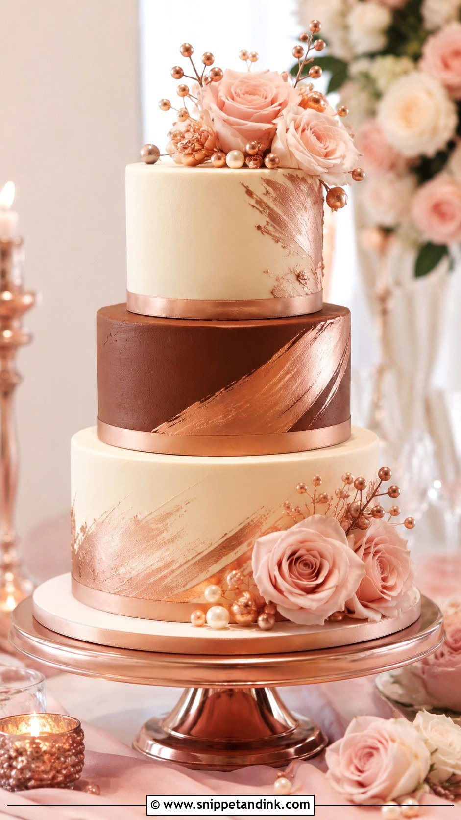 Vancho Cake With Rose Gold Accents - Snippet and Ink - 20 Vancho Cake Decoration Ideas for Wedding