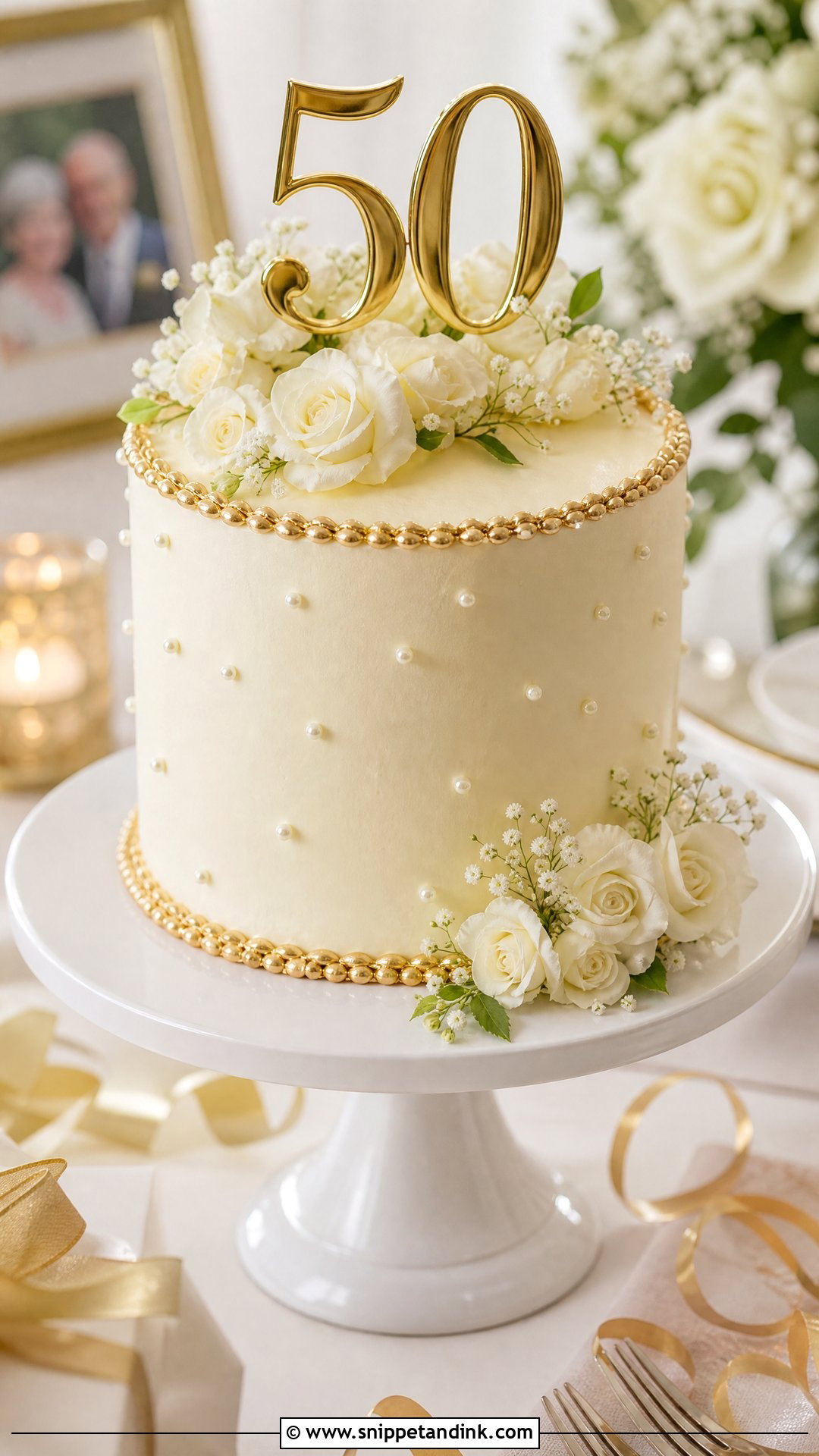 Vanilla 50th Anniversary Cake - Snippet and Ink - 25 50th Wedding Anniversary Cakes