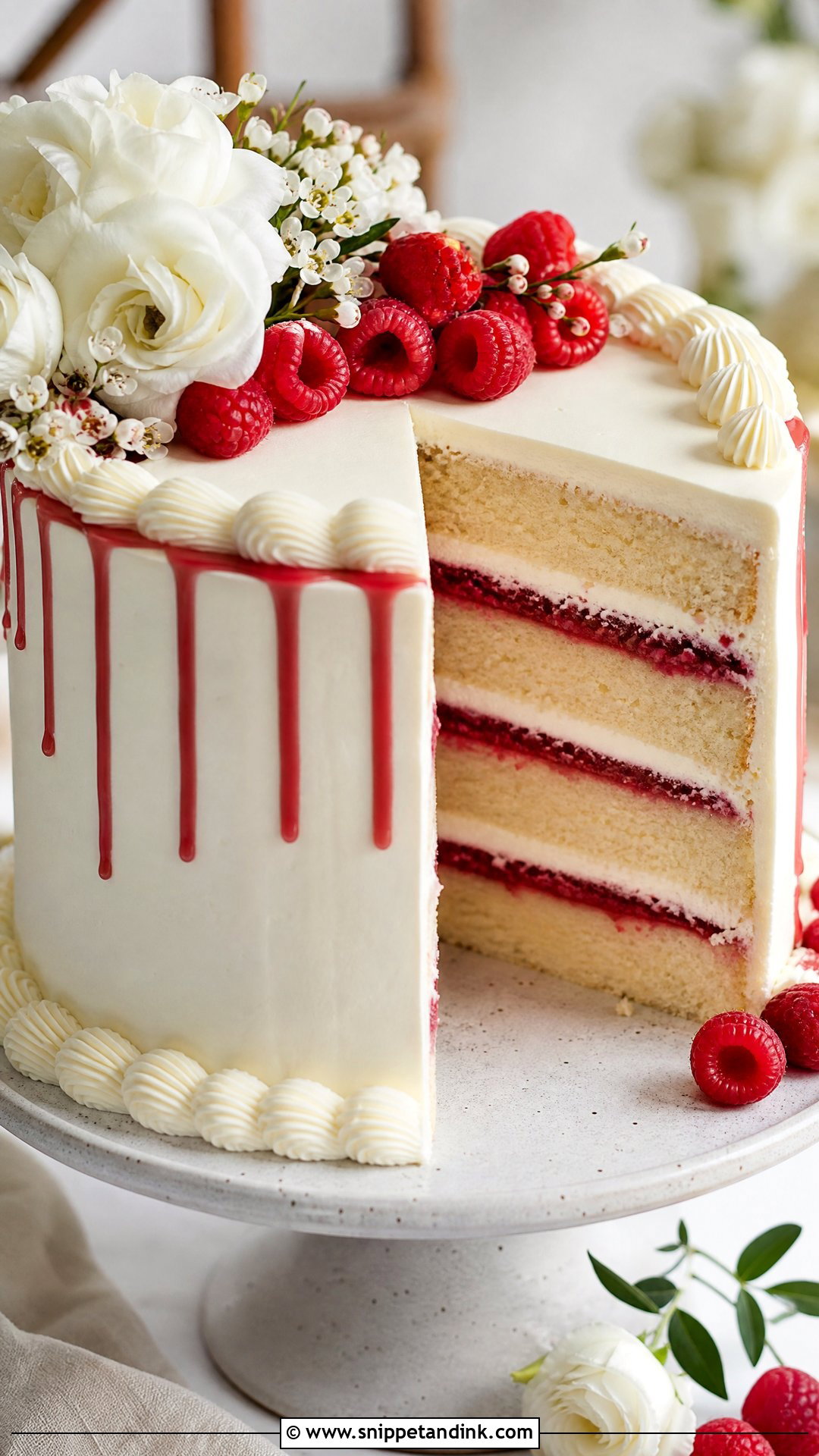 Vanilla Raspberry Wedding Cake - Snippet and Ink - 20 Raspberry Wedding Cake Ideas