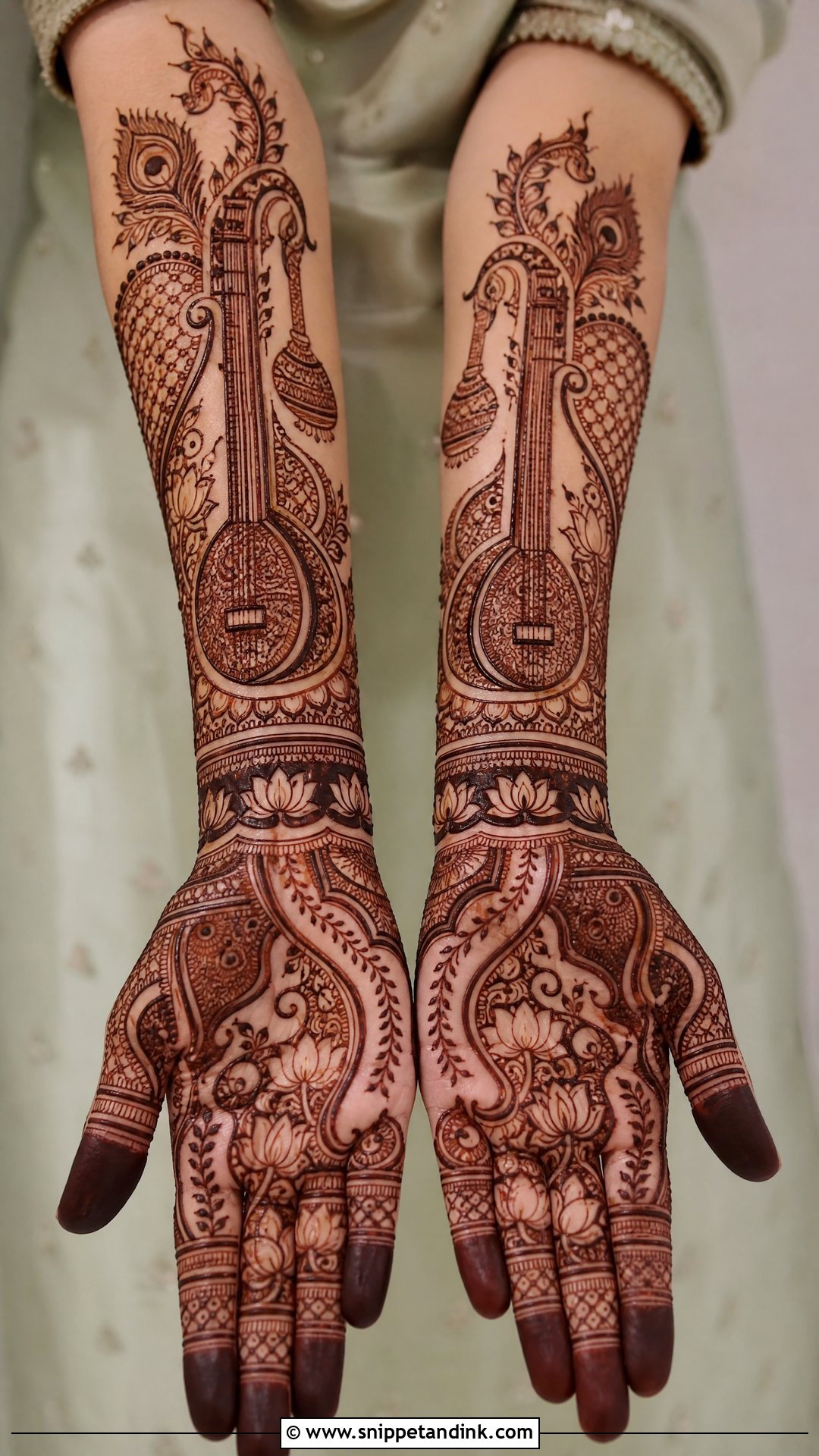 Veena Bridal Instruments Mehndi Design - Snippet and Ink - 20 Bridal Instruments Mehndi Designs