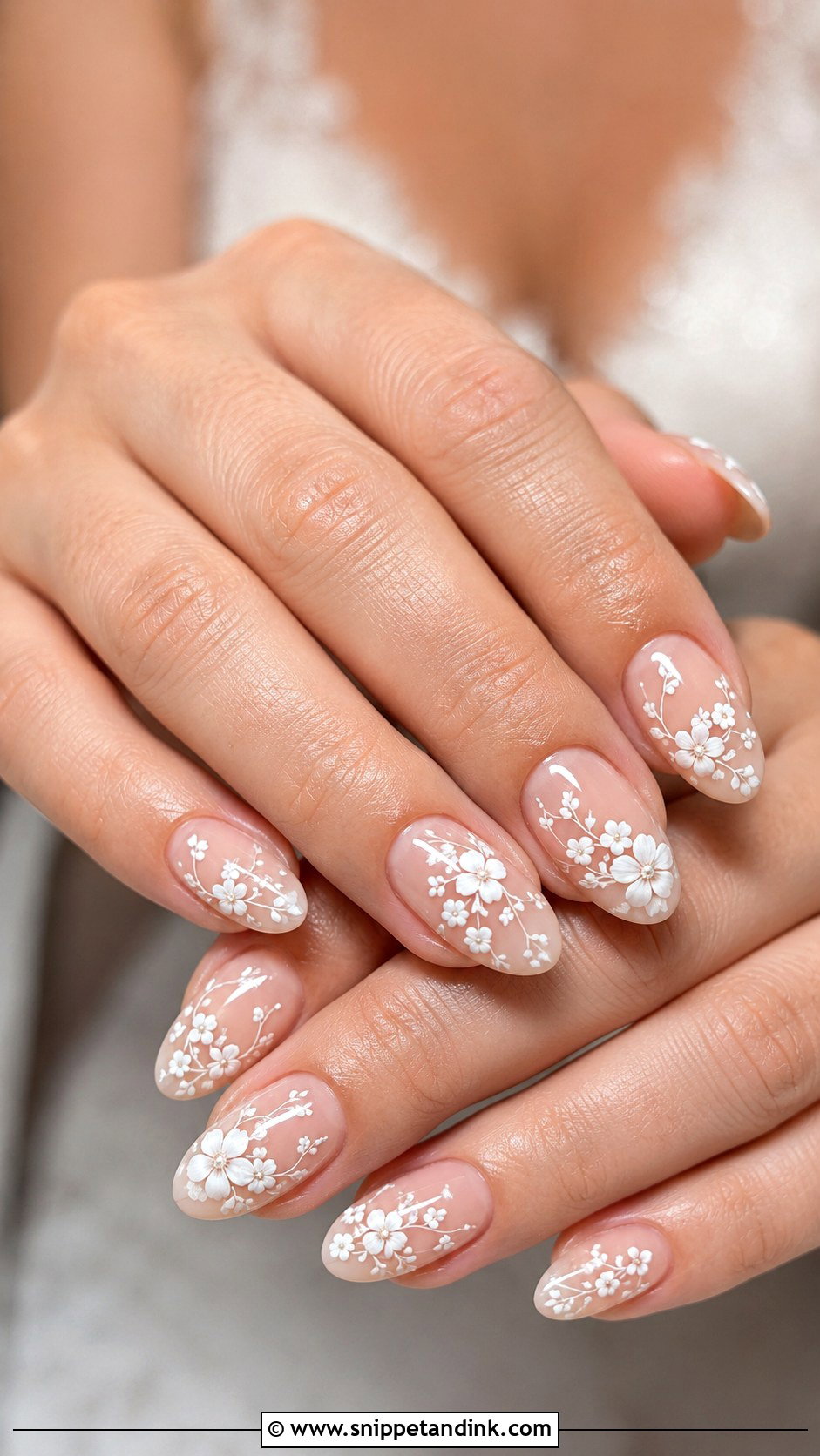 Vegas Wedding Nails With White Floral Art - Snippet and Ink - 20 Vegas Wedding Nails