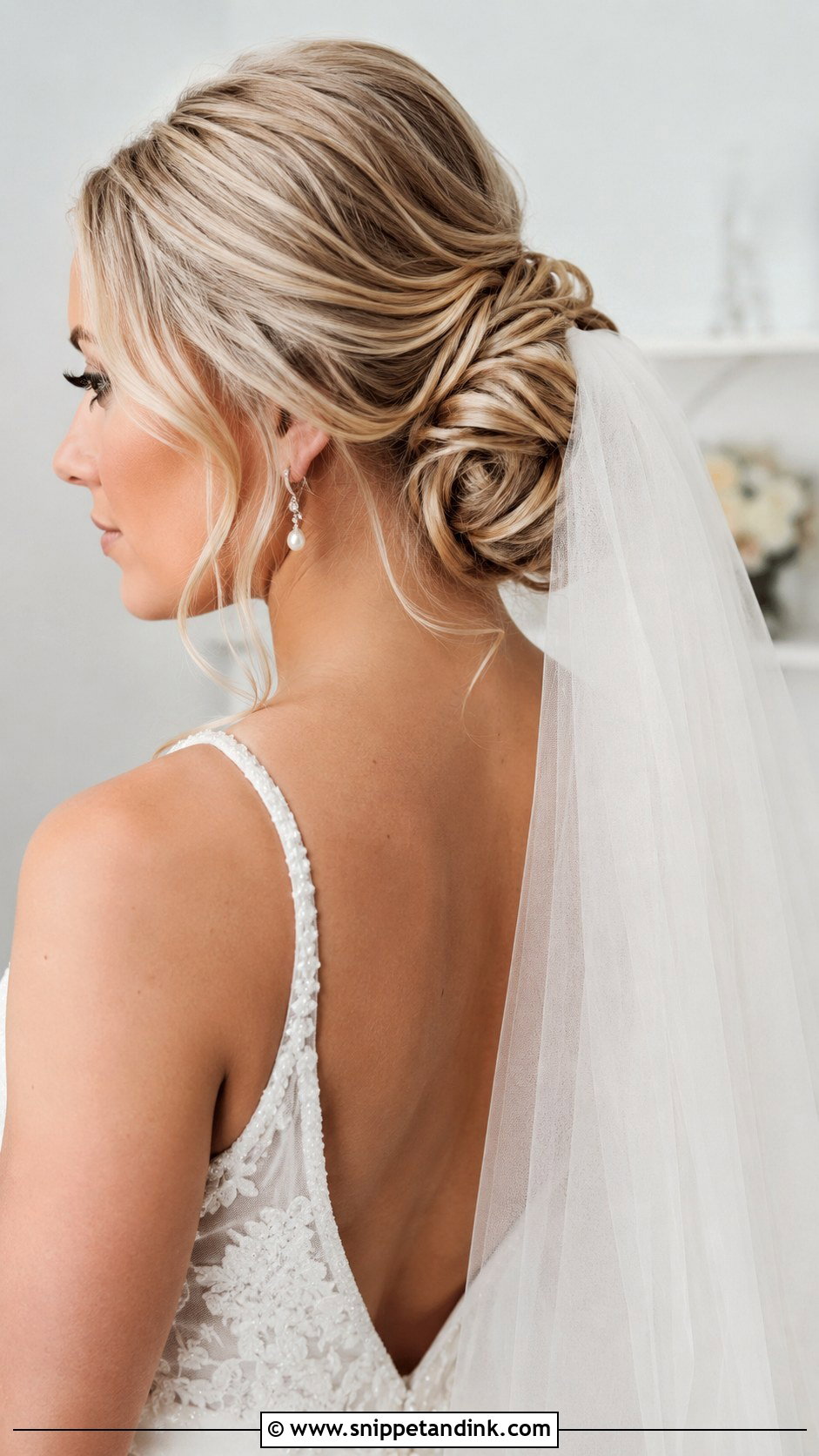 Veil Bridal Bun With Loose Curls - Snippet and Ink - 20 Bride Updo Hairstyles Bun Loose Curls