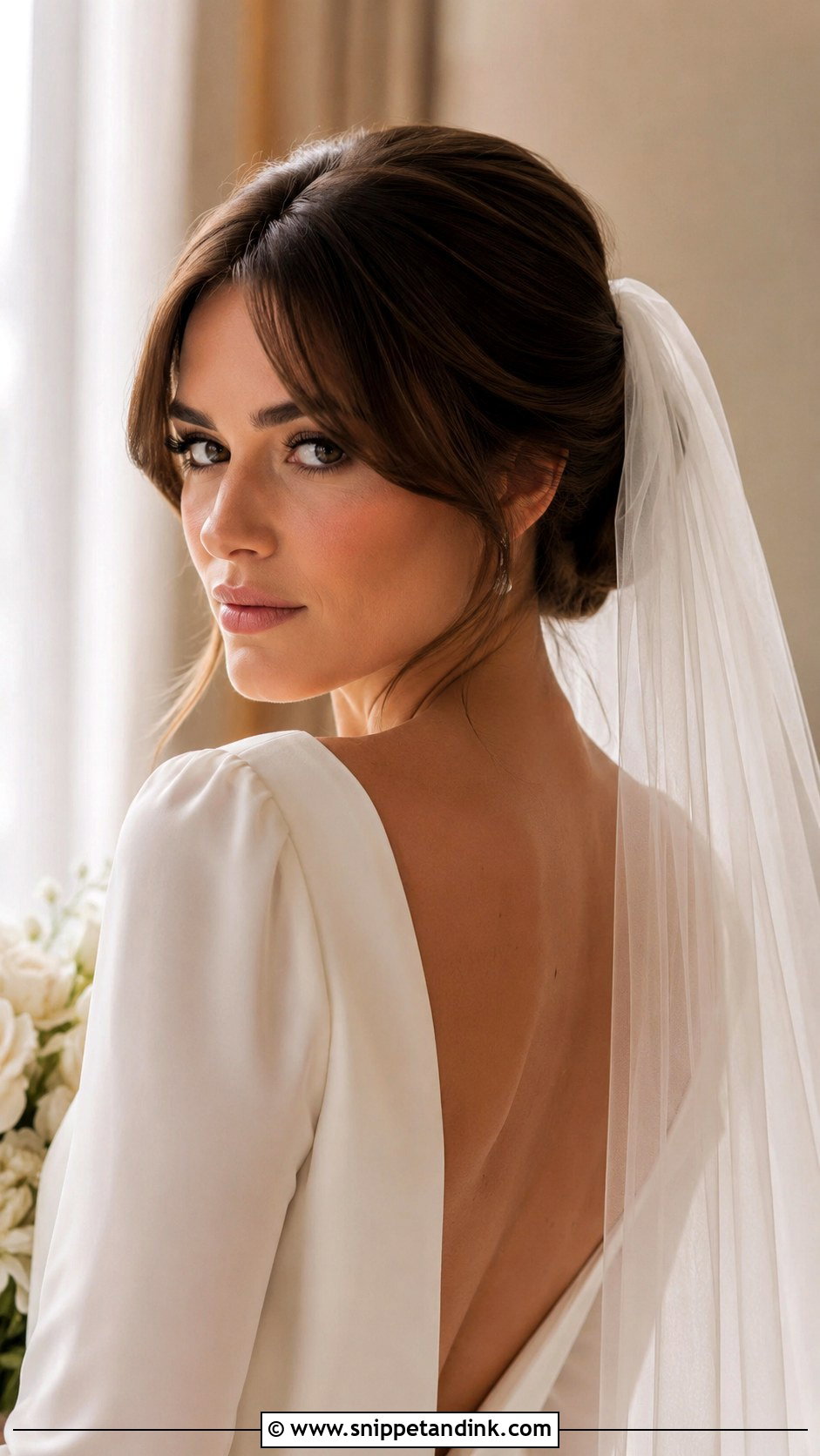 Veil Hairstyle With Curtain Bangs - Snippet and Ink - 20 Bridal Hair with Curtain Bangs