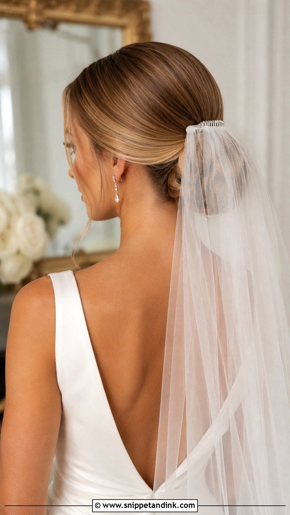 Veil Low Bun Bridal Hair - Snippet and Ink - 20 Bridal Hair Inspo 2025 Ideas