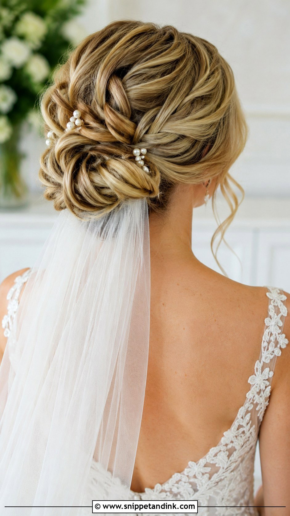 Veil Under Braided Bun - Snippet and Ink - 15 Veil Under Hair Ideas