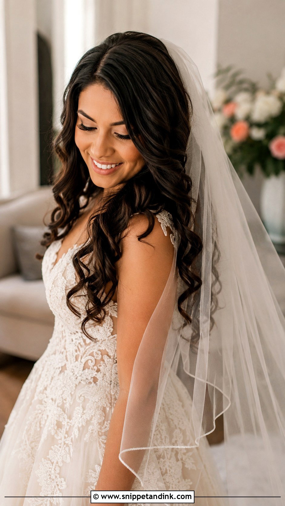 Veil Under Loose Curls - Snippet and Ink - 15 Veil Under Hair Ideas