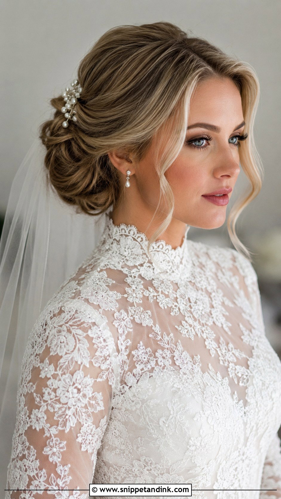 Veil Updo For High Neck Wedding Dress - Snippet and Ink - 20 High Neck Wedding Hairstyles