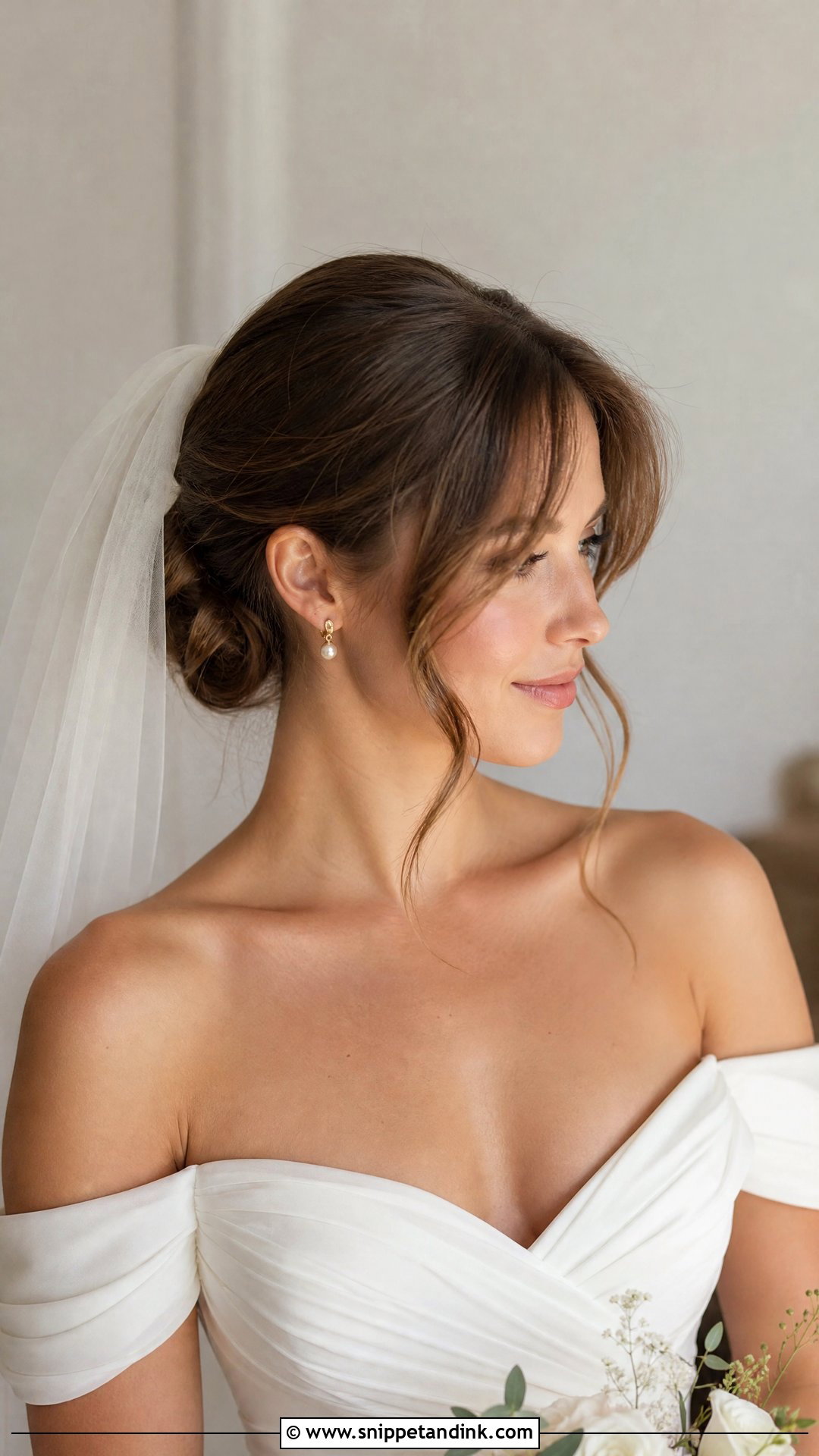 Veil Wedding Hair With Face Framing Bangs - Snippet and Ink - 15 Big Forehead Wedding Hairstyles