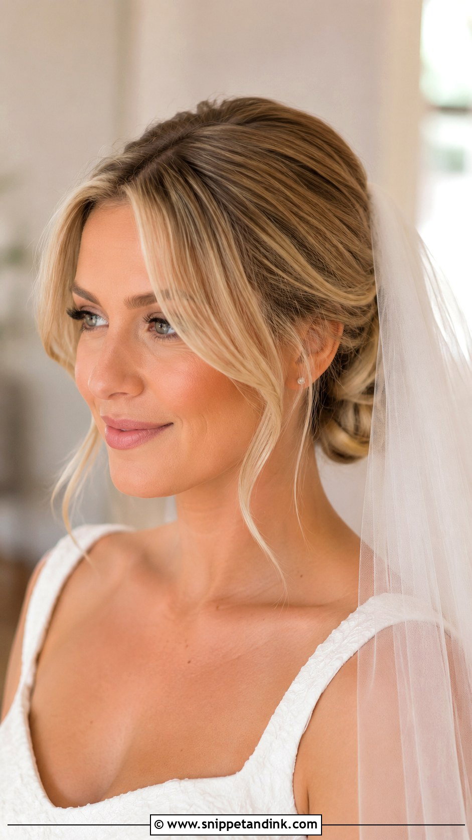 Veil Wedding Updo With Curtain Bangs - Snippet and Ink - 15 Wedding Updo with Curtain Bangs Ideas