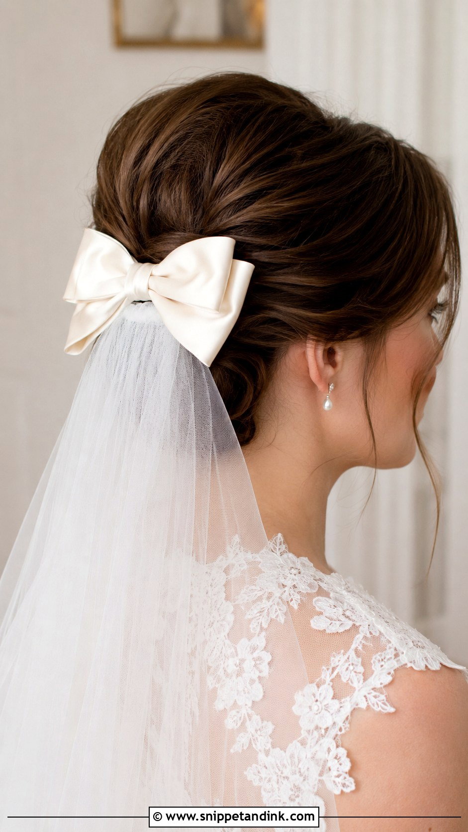 Veil and Bow Combination Updo - Snippet and Ink - 25 Wedding Hair Bow Ideas