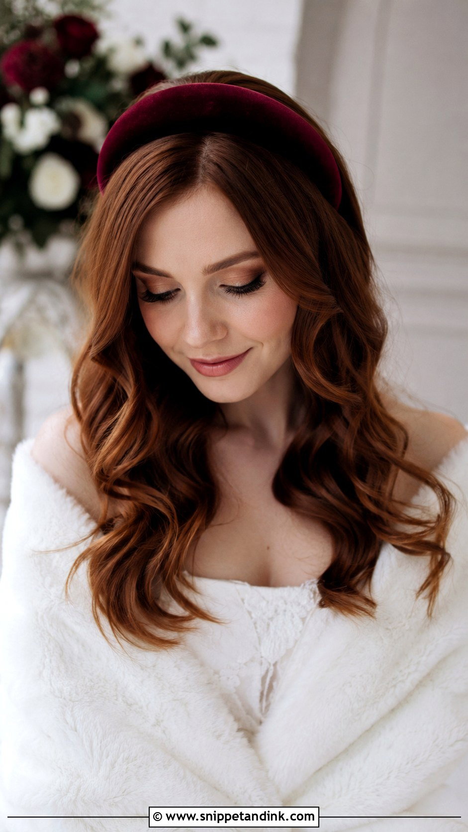 Velvet Headband With Soft Waves - Snippet and Ink - 25 Wedding Hair with Headband Ideas