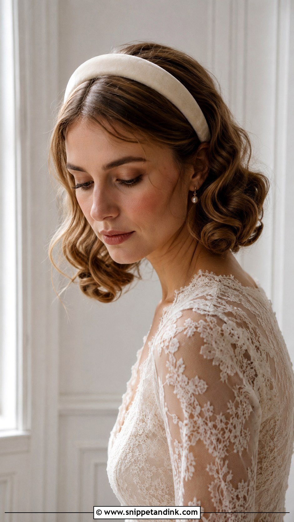 Velvet Headband With Vintage Curls - Snippet and Ink - 20 Bridal Headband with Hair Down Ideas